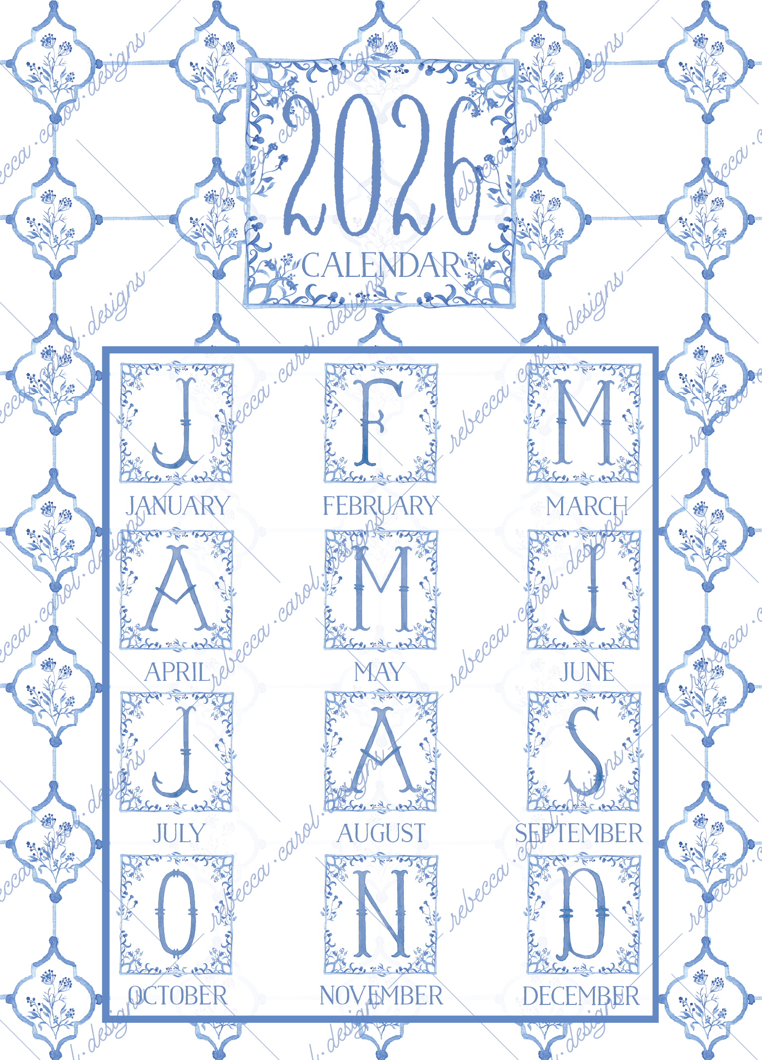 2026 Calendar-Blue Toile