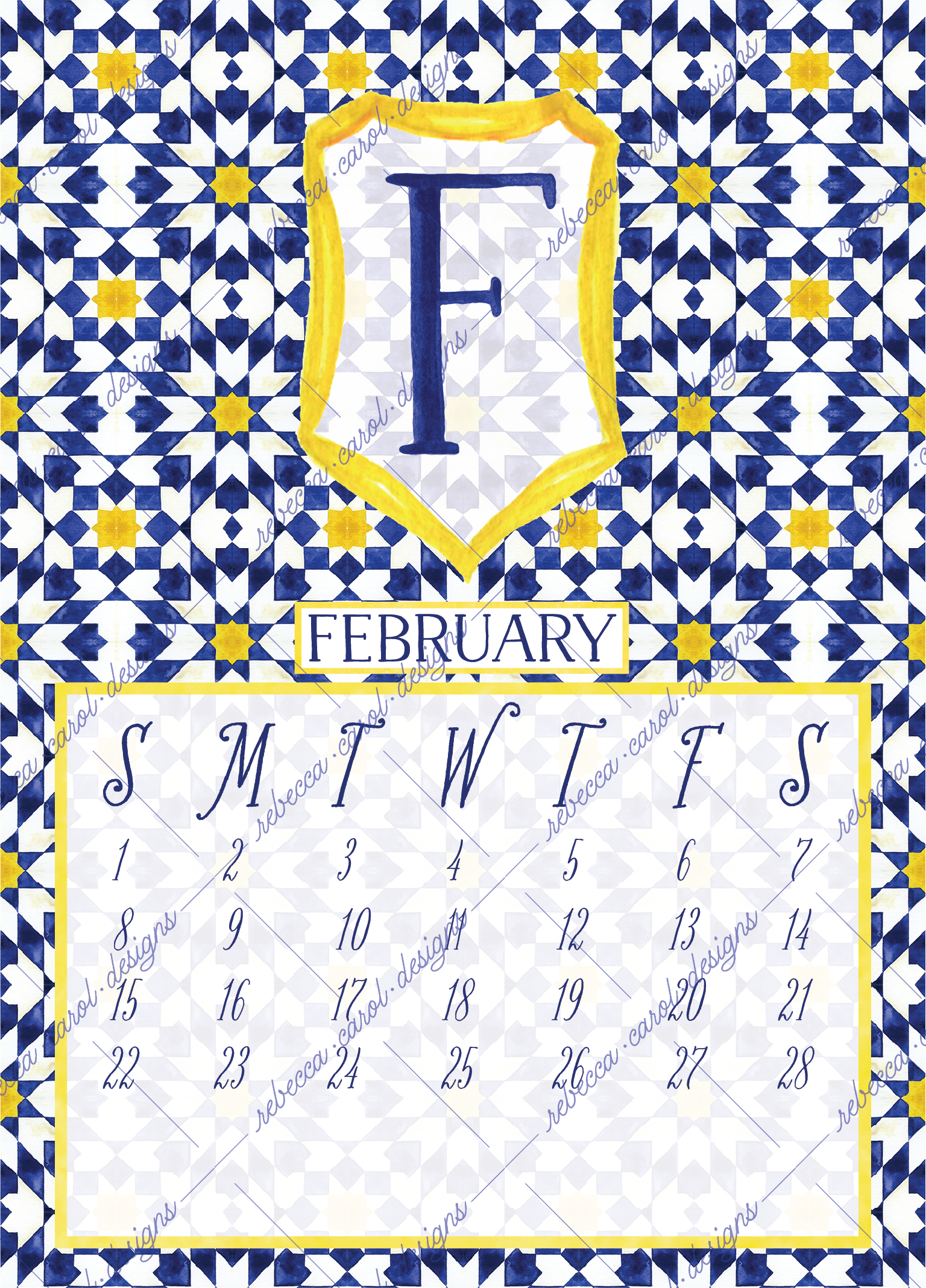 2026 Calendar-Blue & Yellow Moroccan Tiles