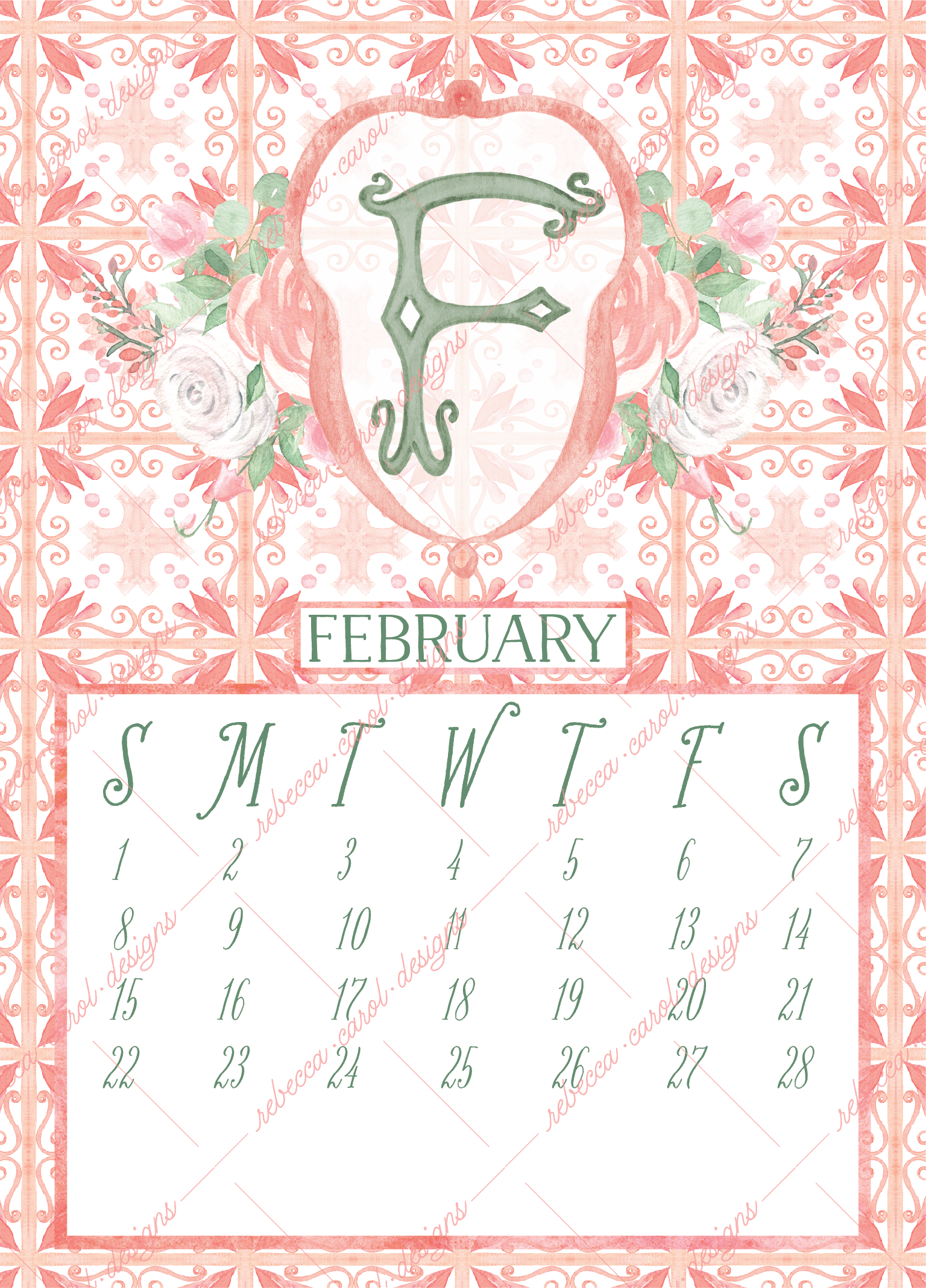 2026 Calendar-Blush Pink Tiles & Florals