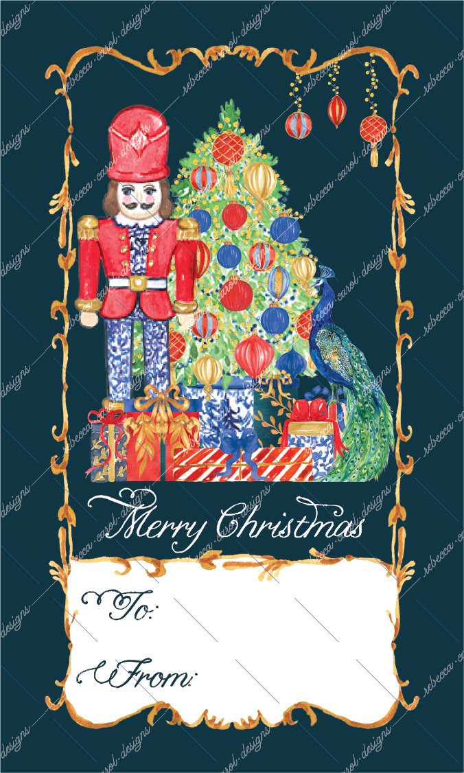 Christmas Gift Tag-The Nutcracker Red & Blue Chinoiserie