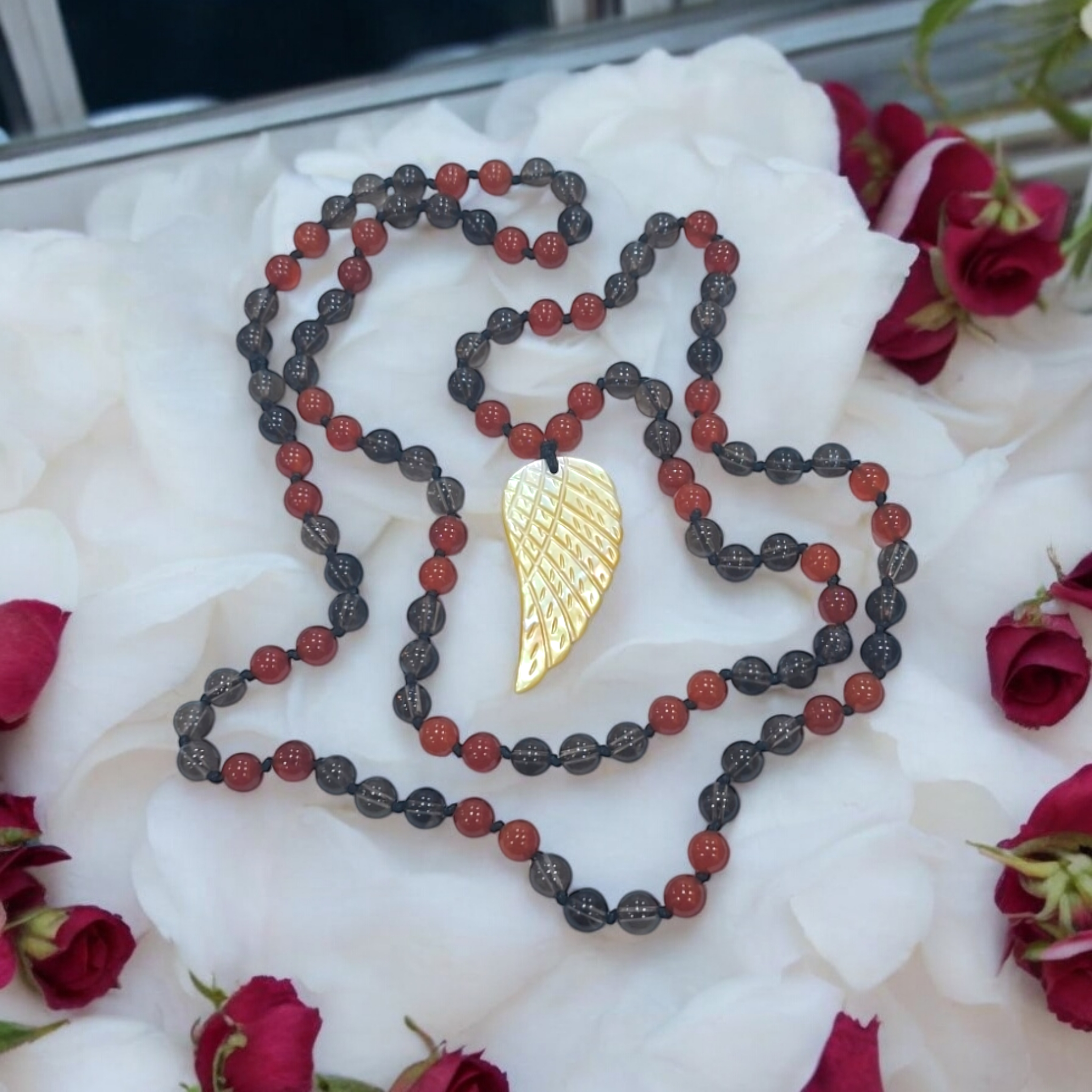 Cornaline et quartz fumé 