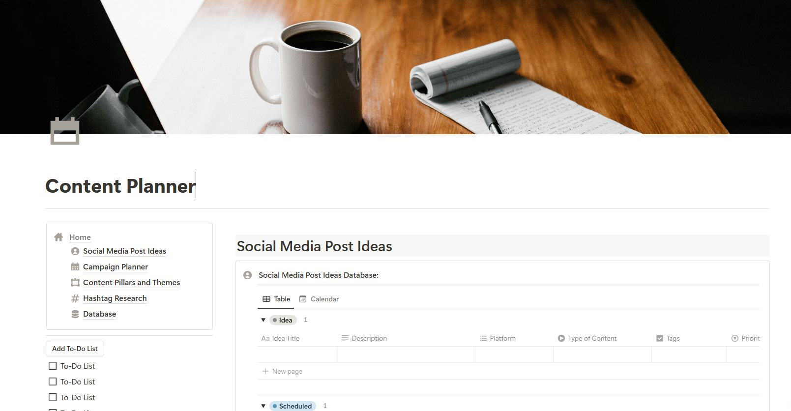 Content Planner Notion Template
