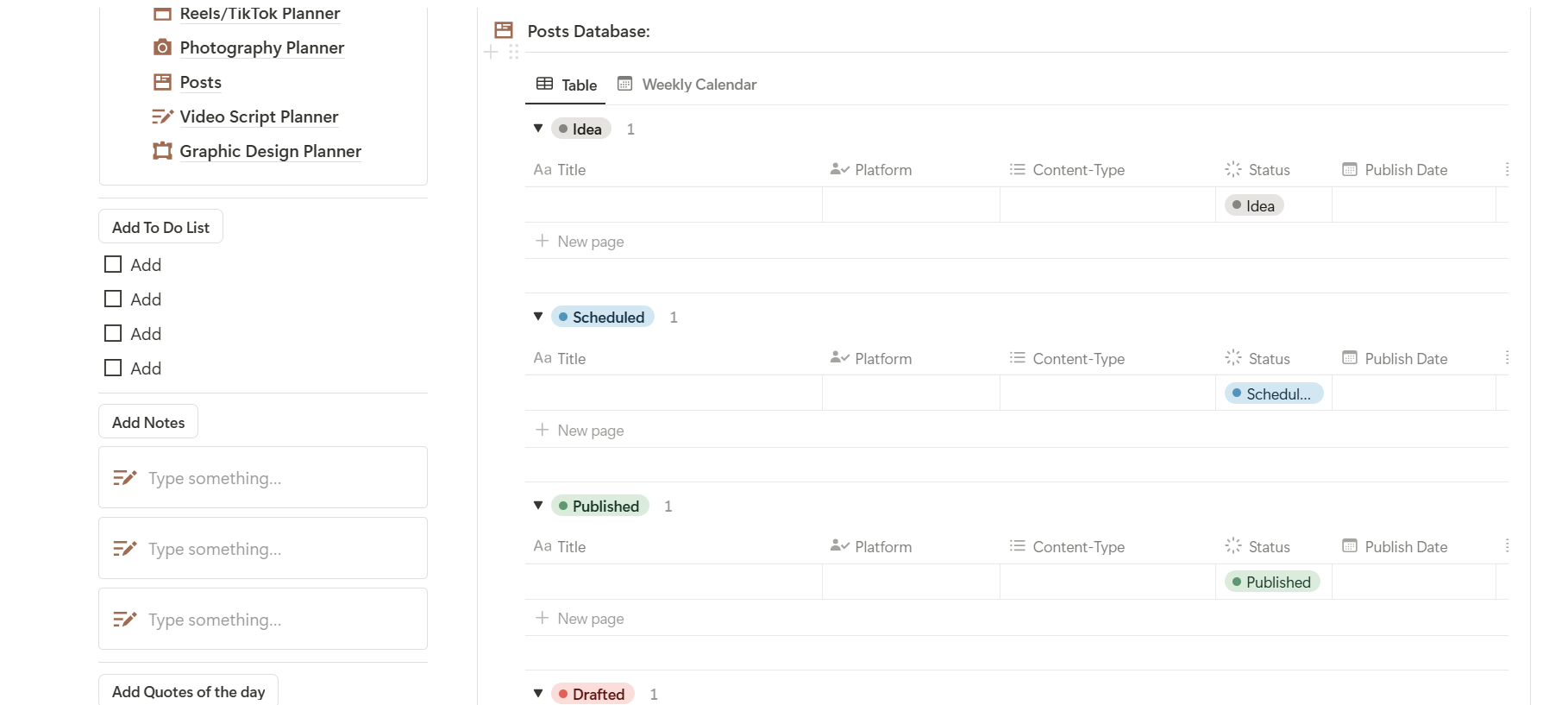 Content Creation Notion Template