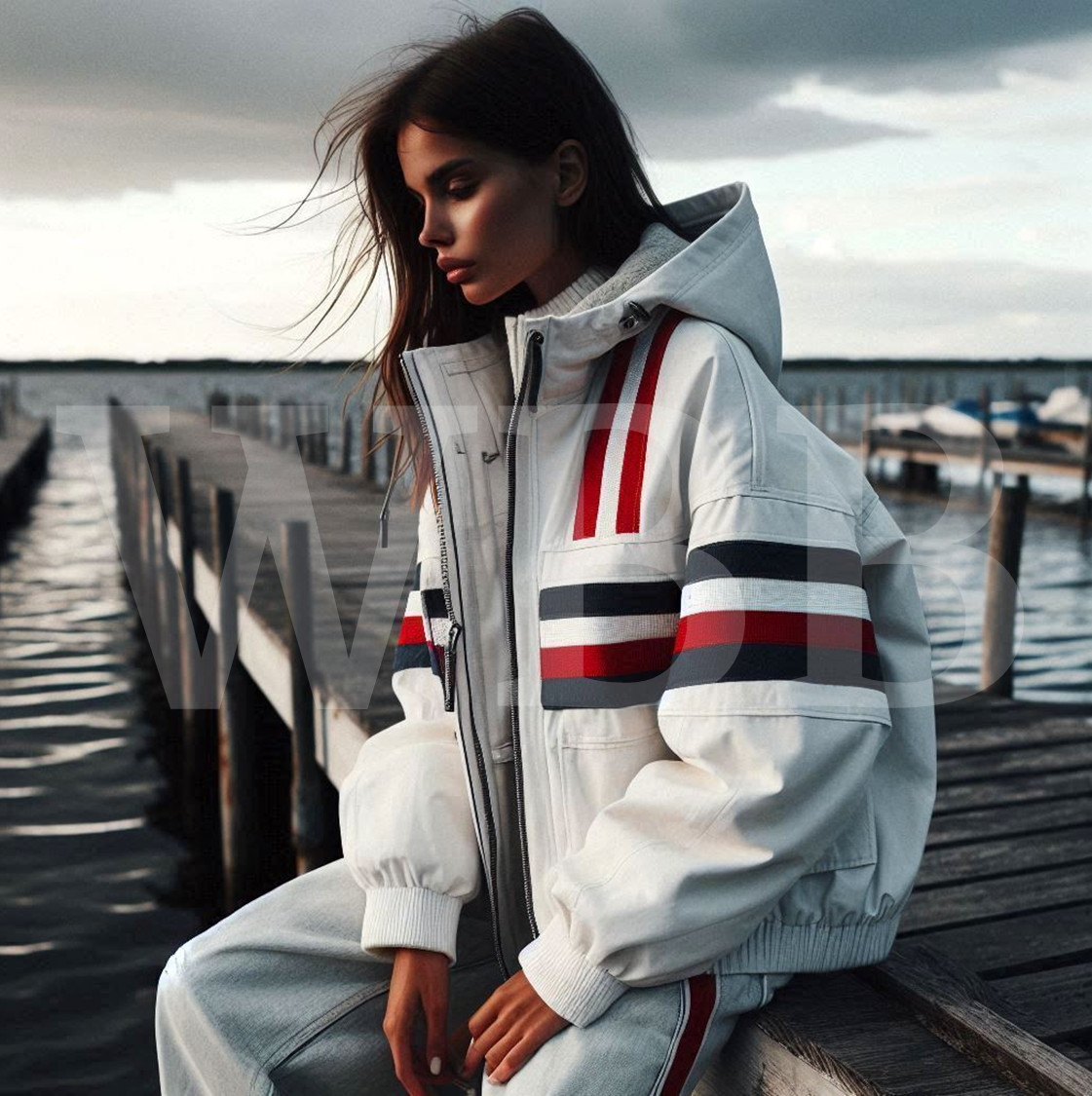 Casaco com Capuz em Lona Maleável e Forro em Lã e Brim estampado WBB Feminino