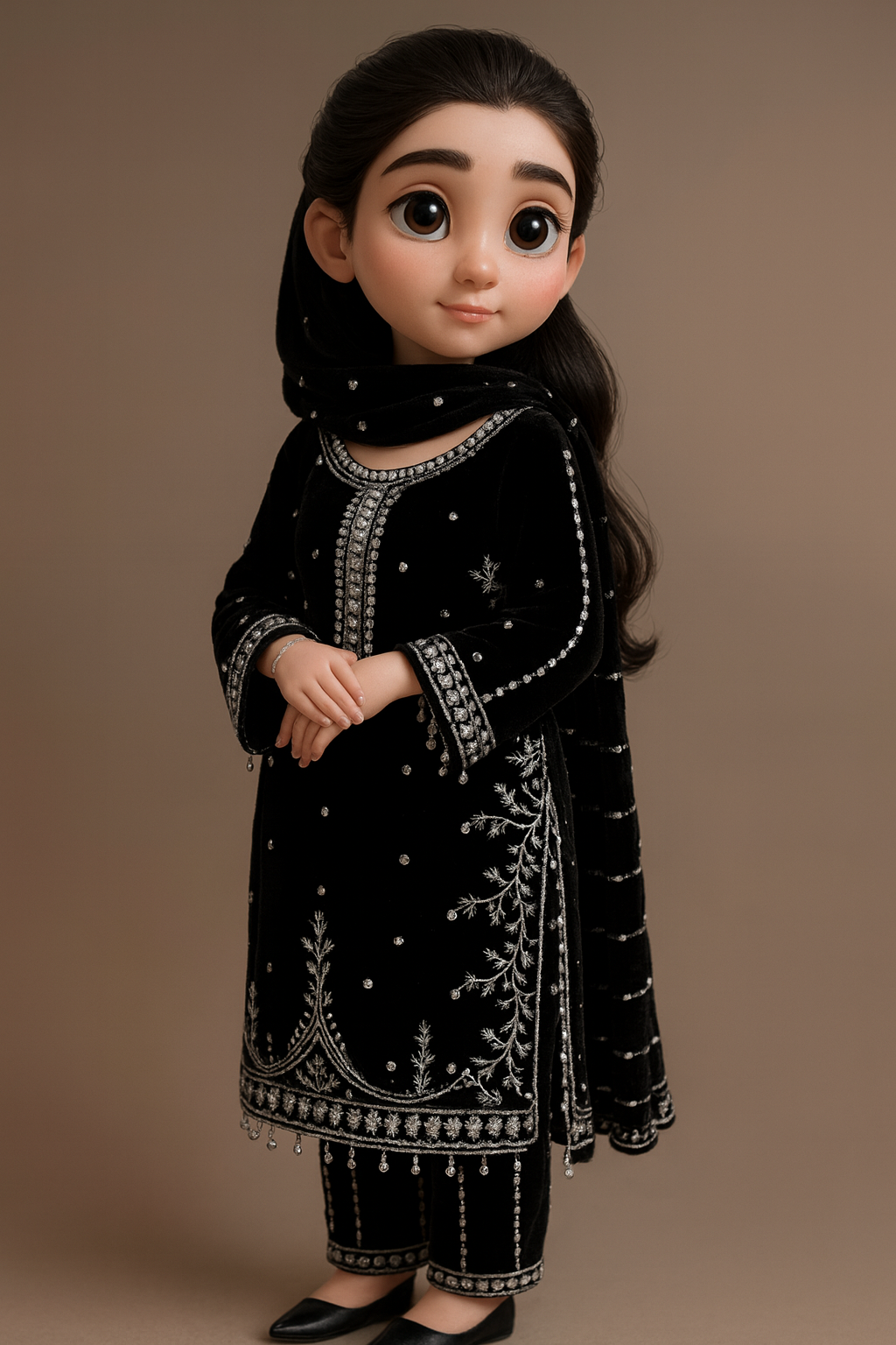 π Shab-e-Noor π Black Velvet Embroidered 3Pcs Suit