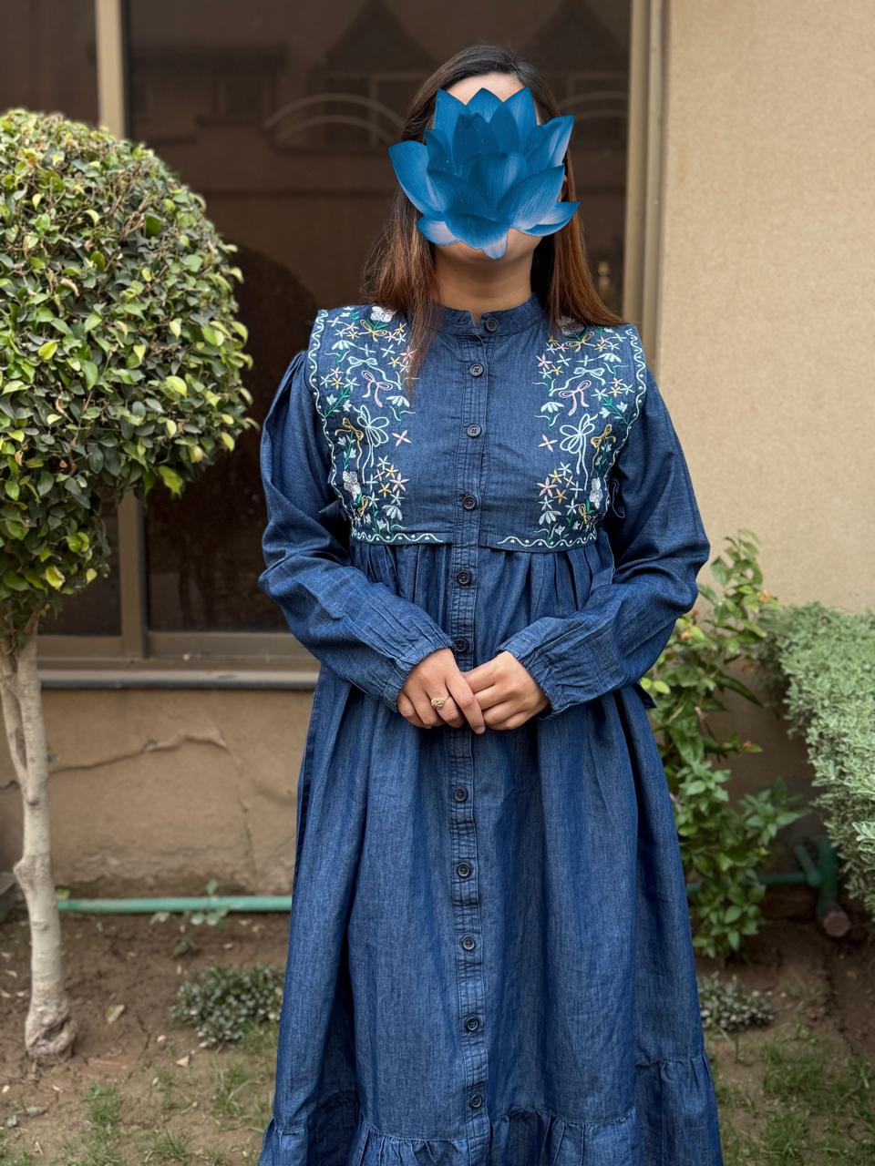 Azure Bloom – Blue Denim Frock