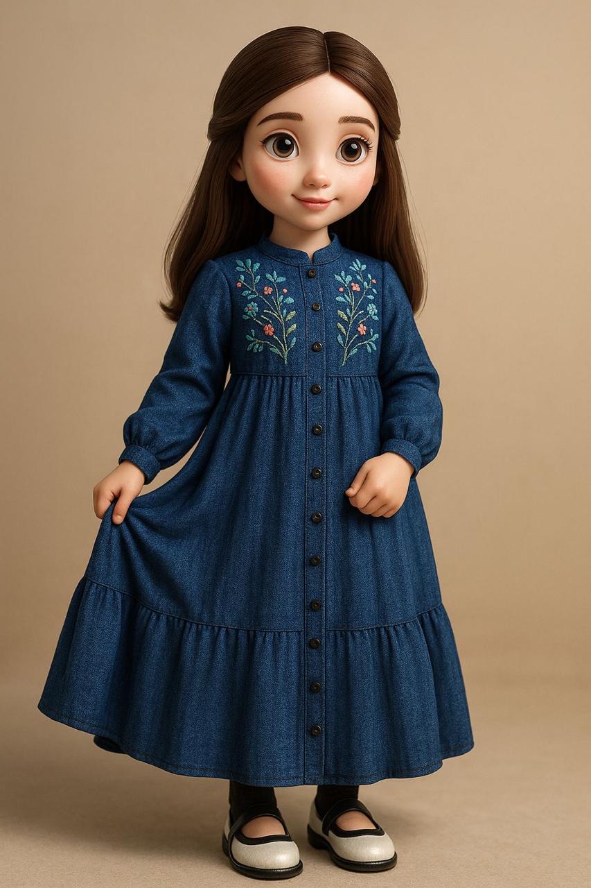 Azure Bloom – Blue Denim Frock