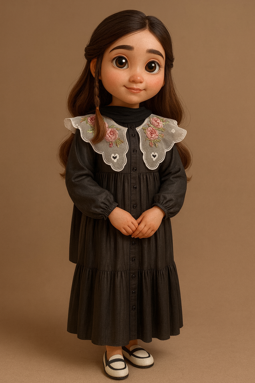 Moonlight Flora – Black Imported Denim Frock ✨