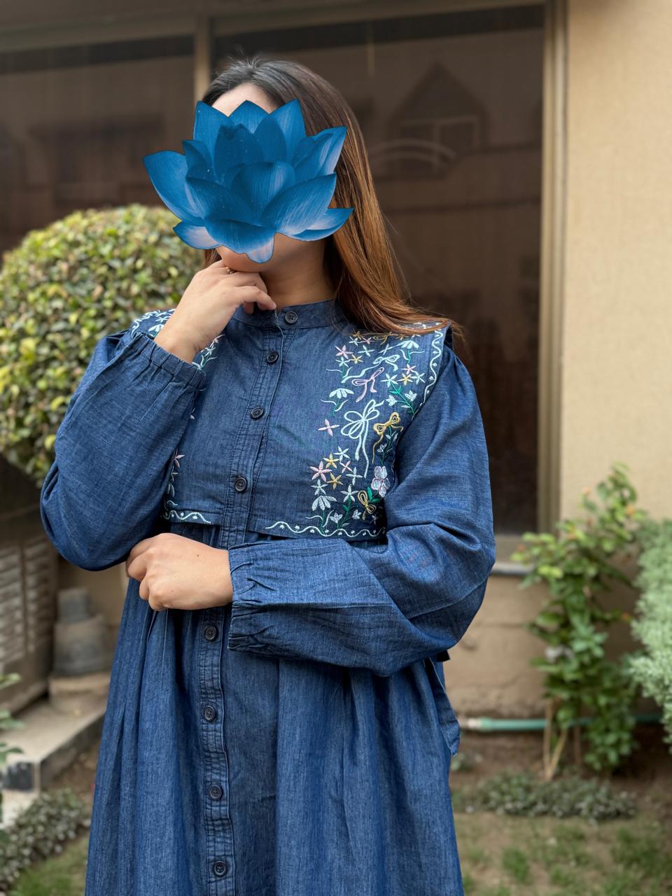 Azure Bloom – Blue Denim Frock