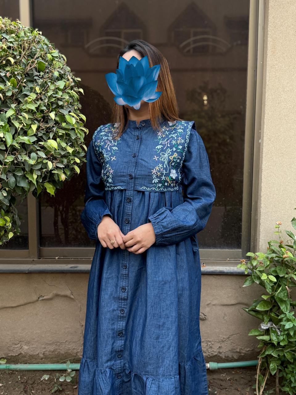 Azure Bloom – Blue Denim Frock