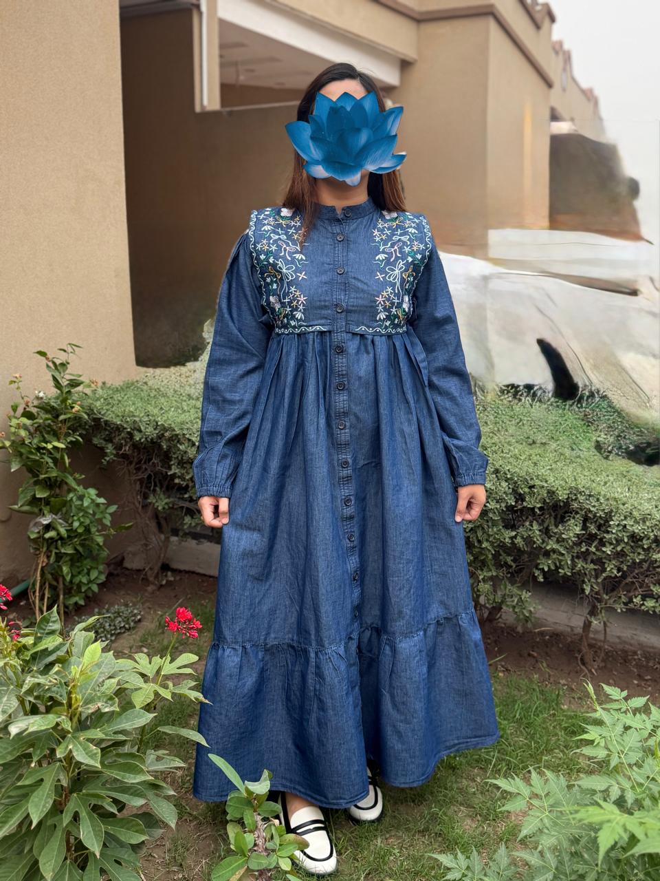 Azure Bloom – Blue Denim Frock