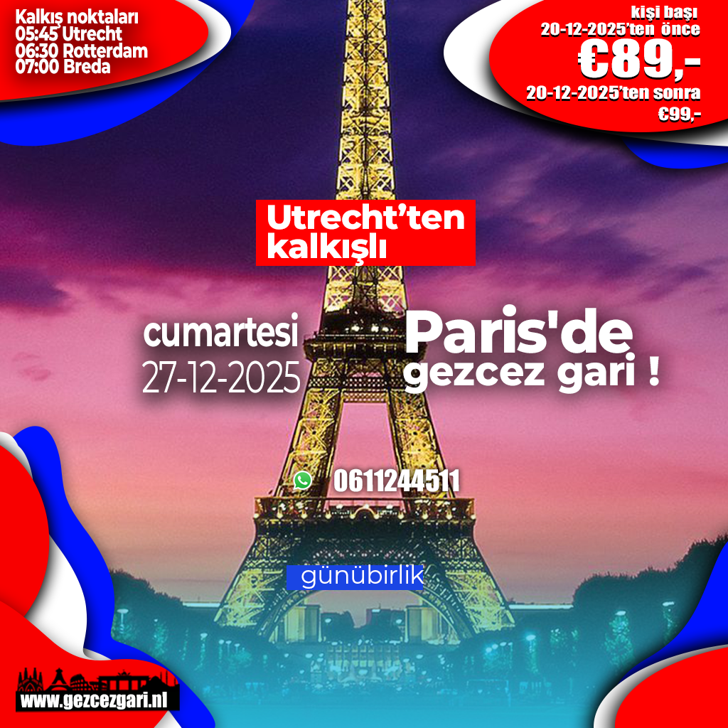 Paris 'de gezcez gari / Dagtrip Parijs ( 24 saatlik tur)