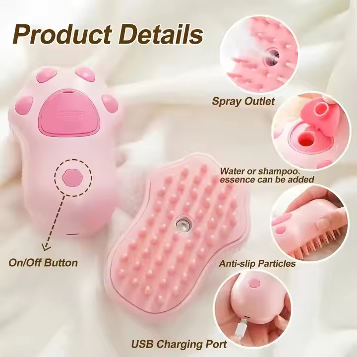 3-in-1 Pet Steam Massage & Grooming Brush
