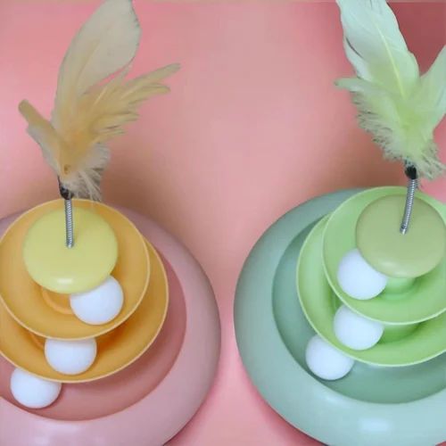 Interactive Cat Toy 3Ball Tower with Feather Top
