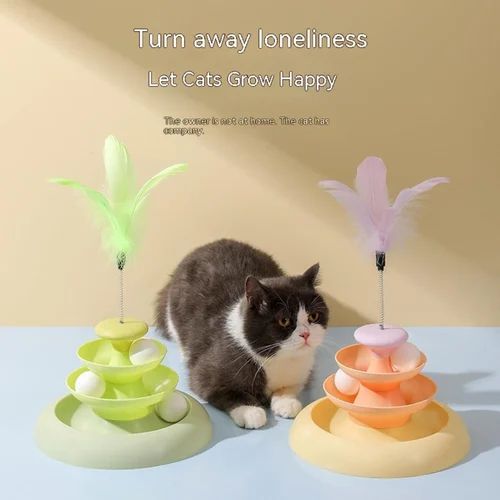 Interactive Cat Toy 3Ball Tower with Feather Top