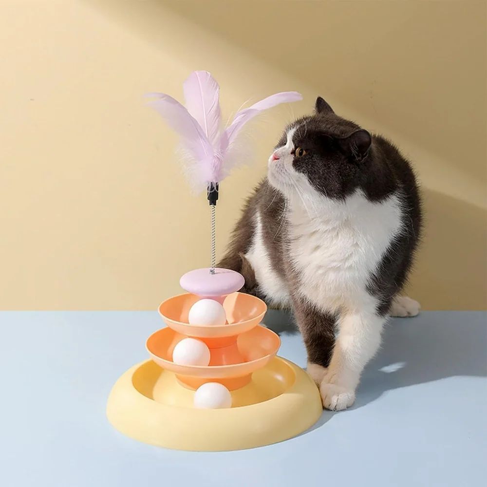 Interactive Cat Toy 3Ball Tower with Feather Top