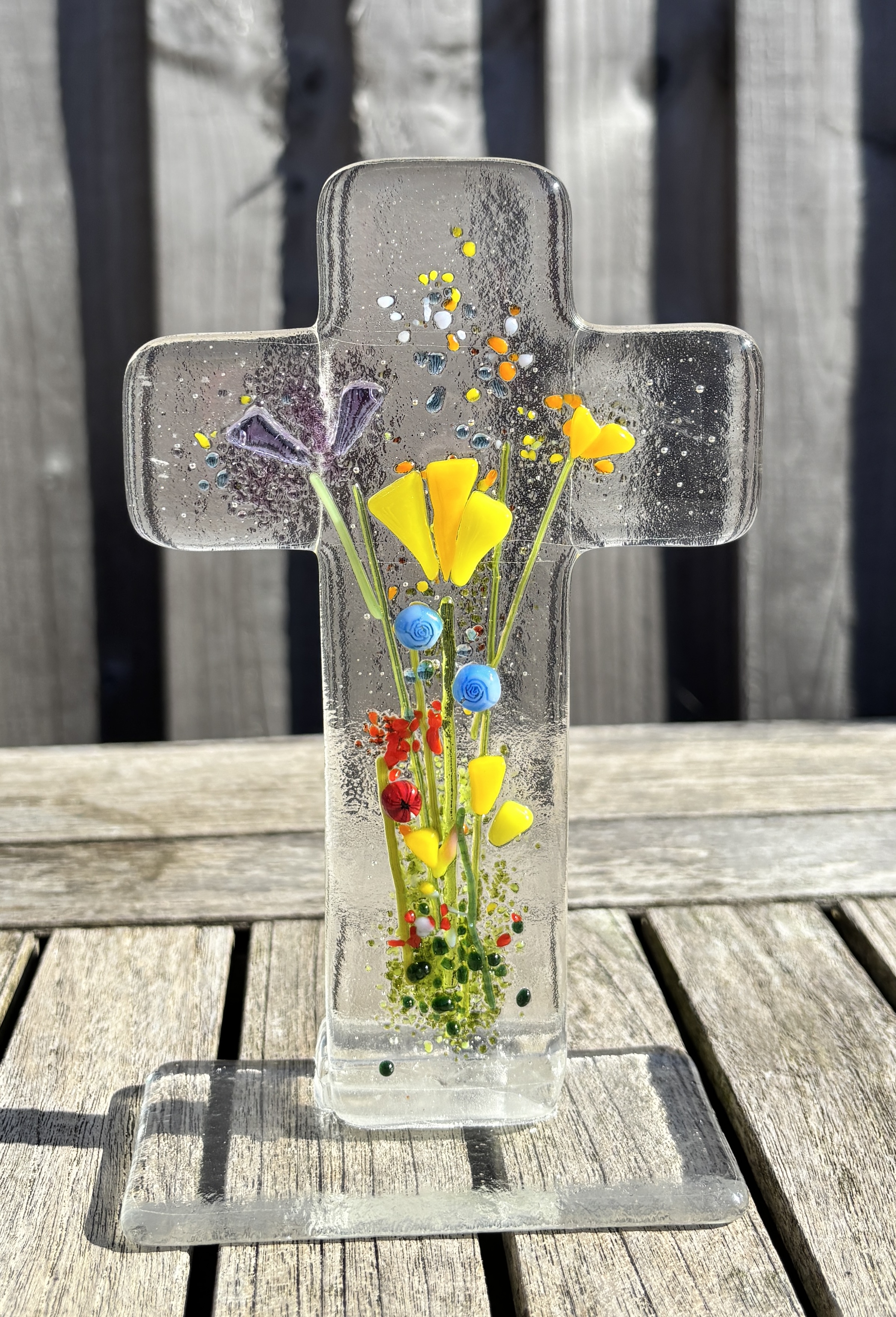 Glass Cross with Floral Design