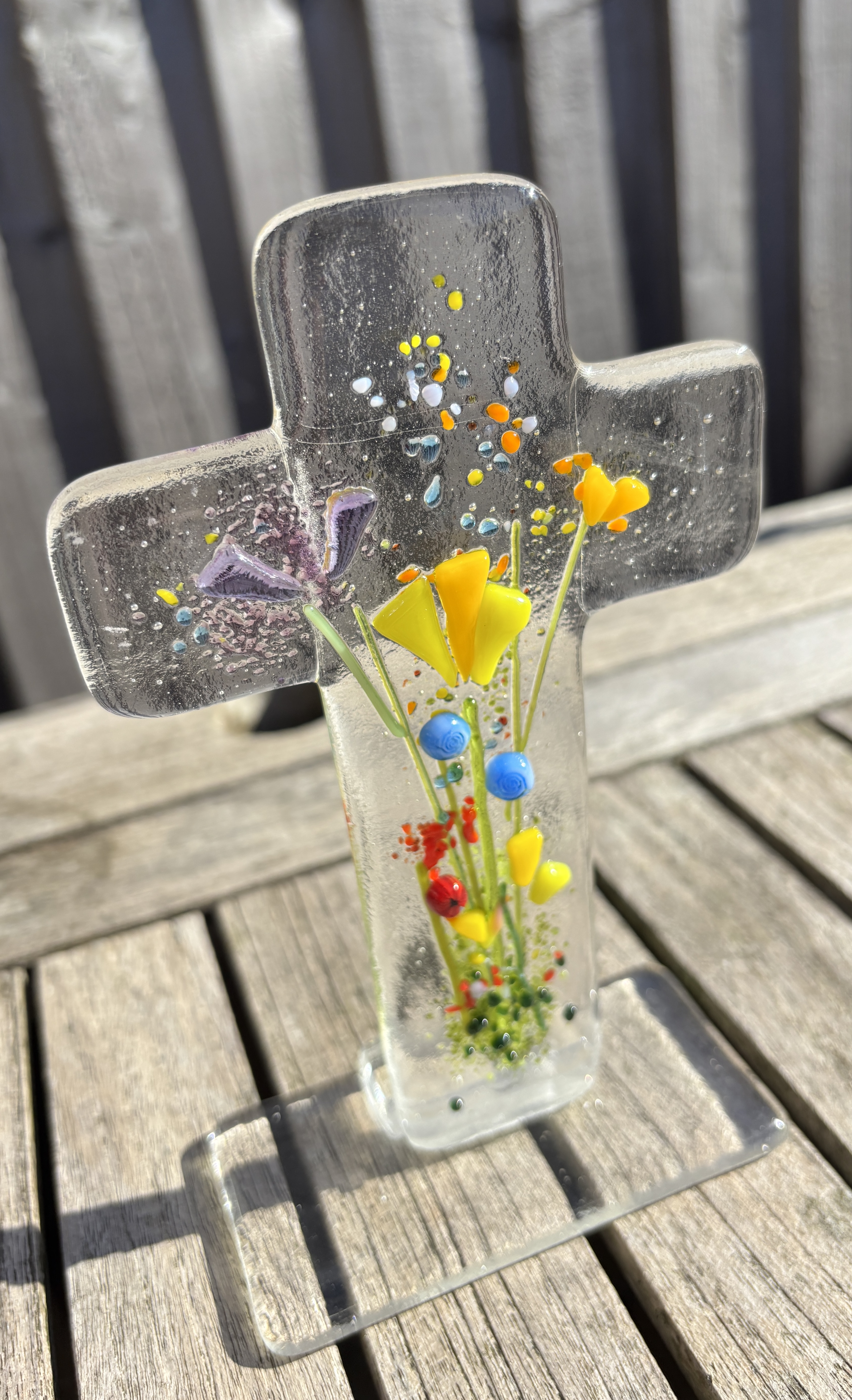 Glass Cross with Floral Design