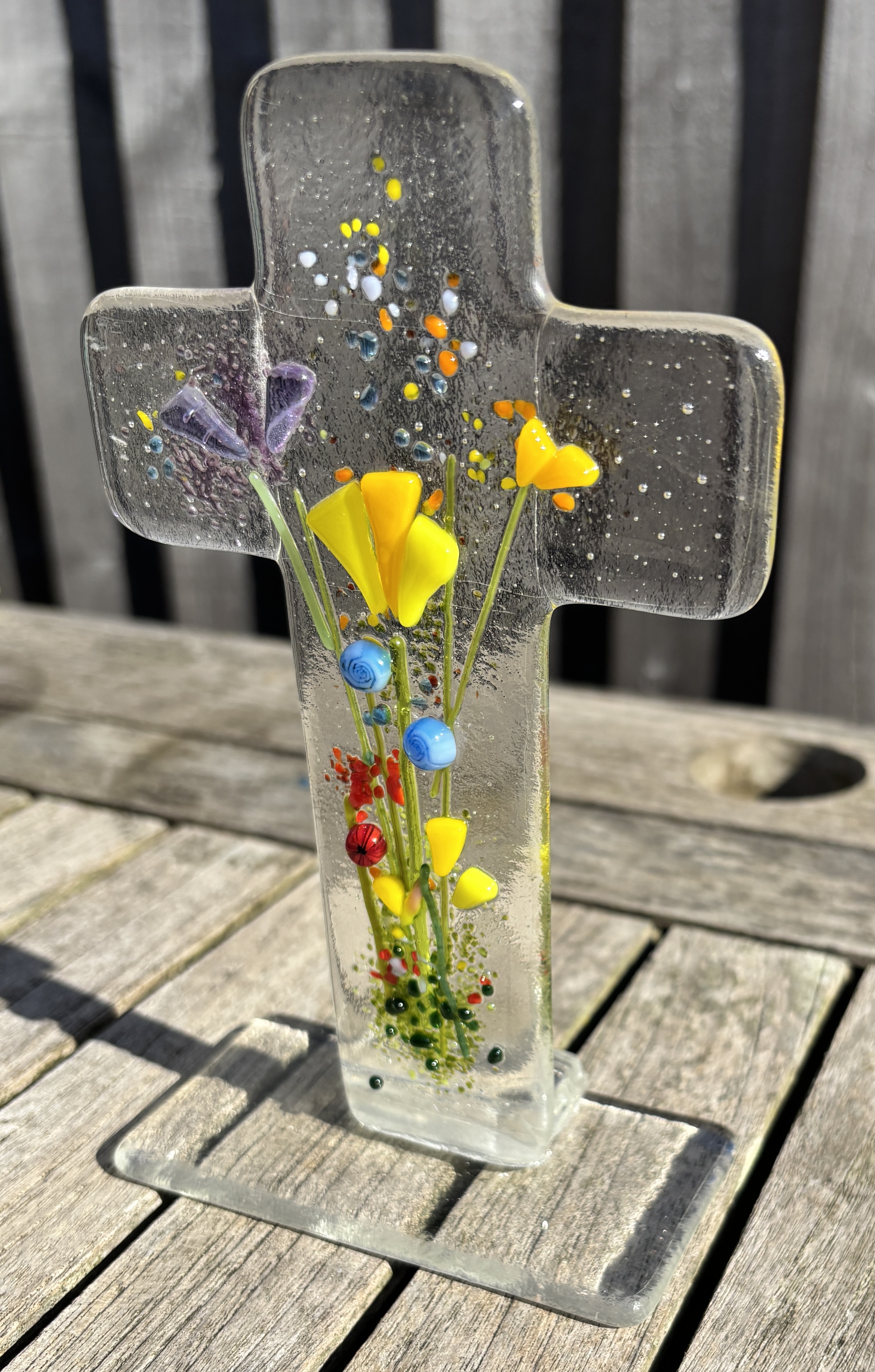 Glass Cross with Floral Design