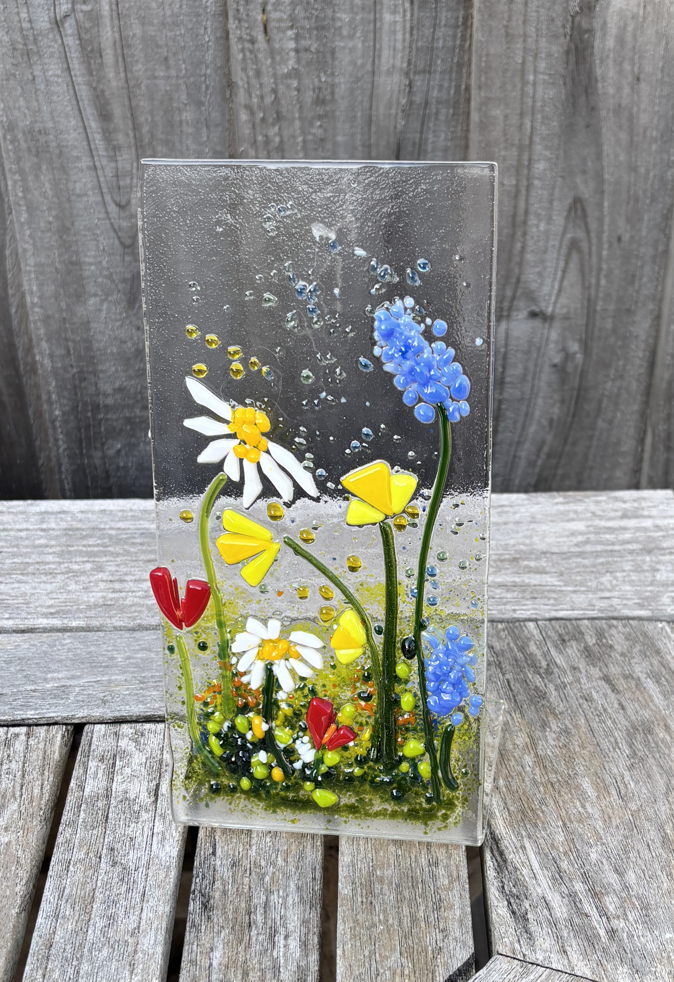 Handmade Fused Glass Flower Panel