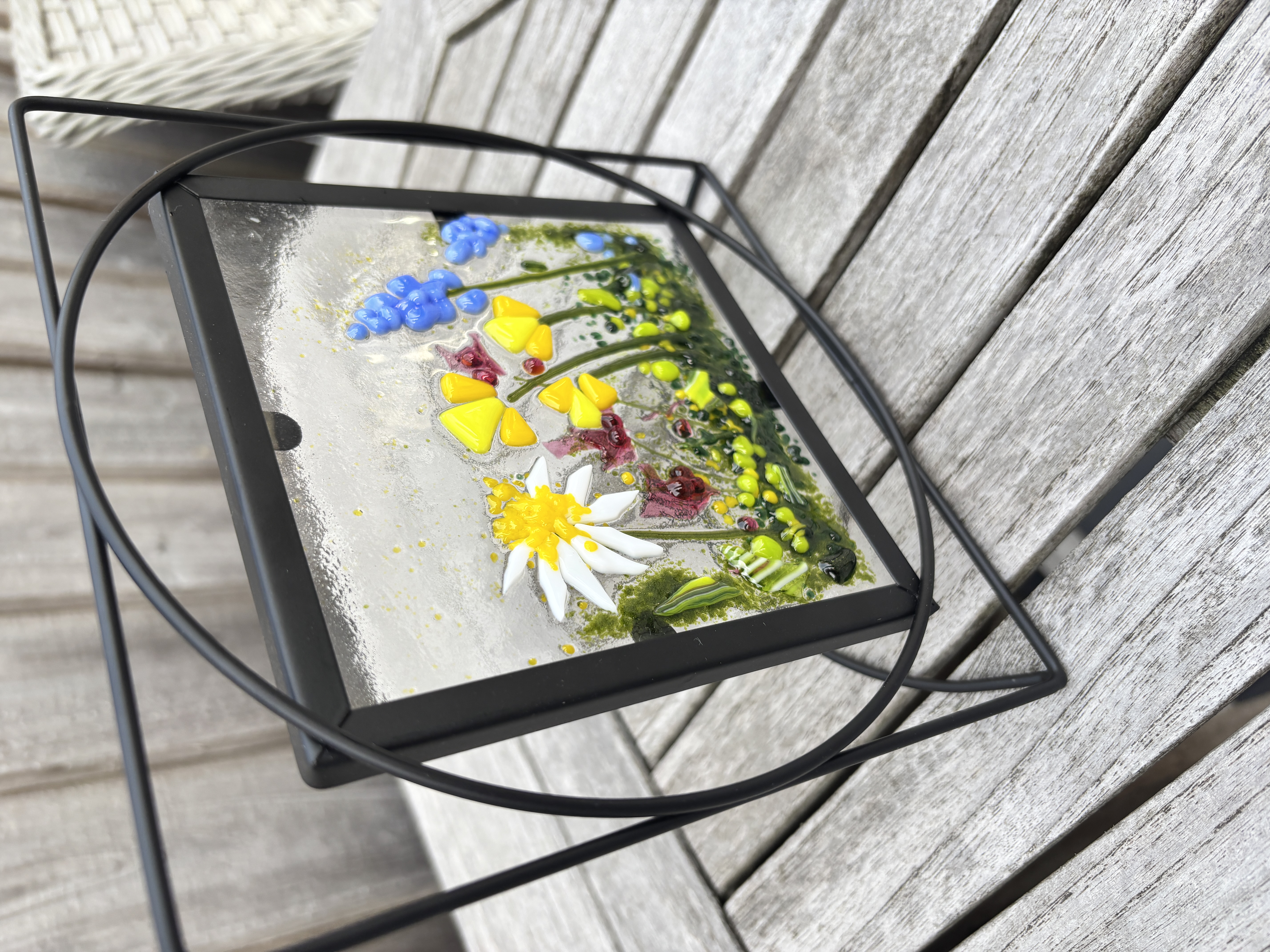 Framed Fused Glass Flower Meadow