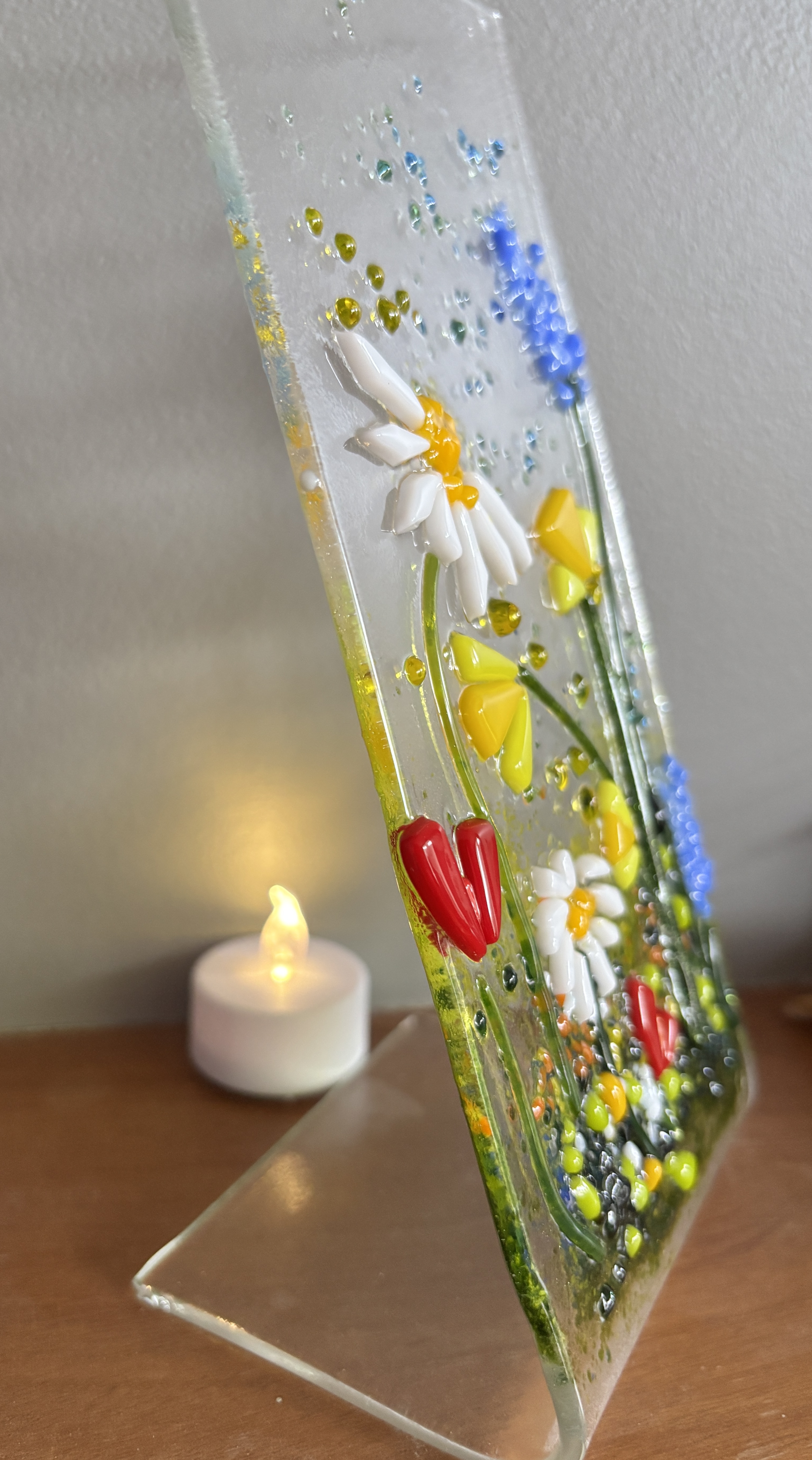 Handmade Fused Glass Flower Panel