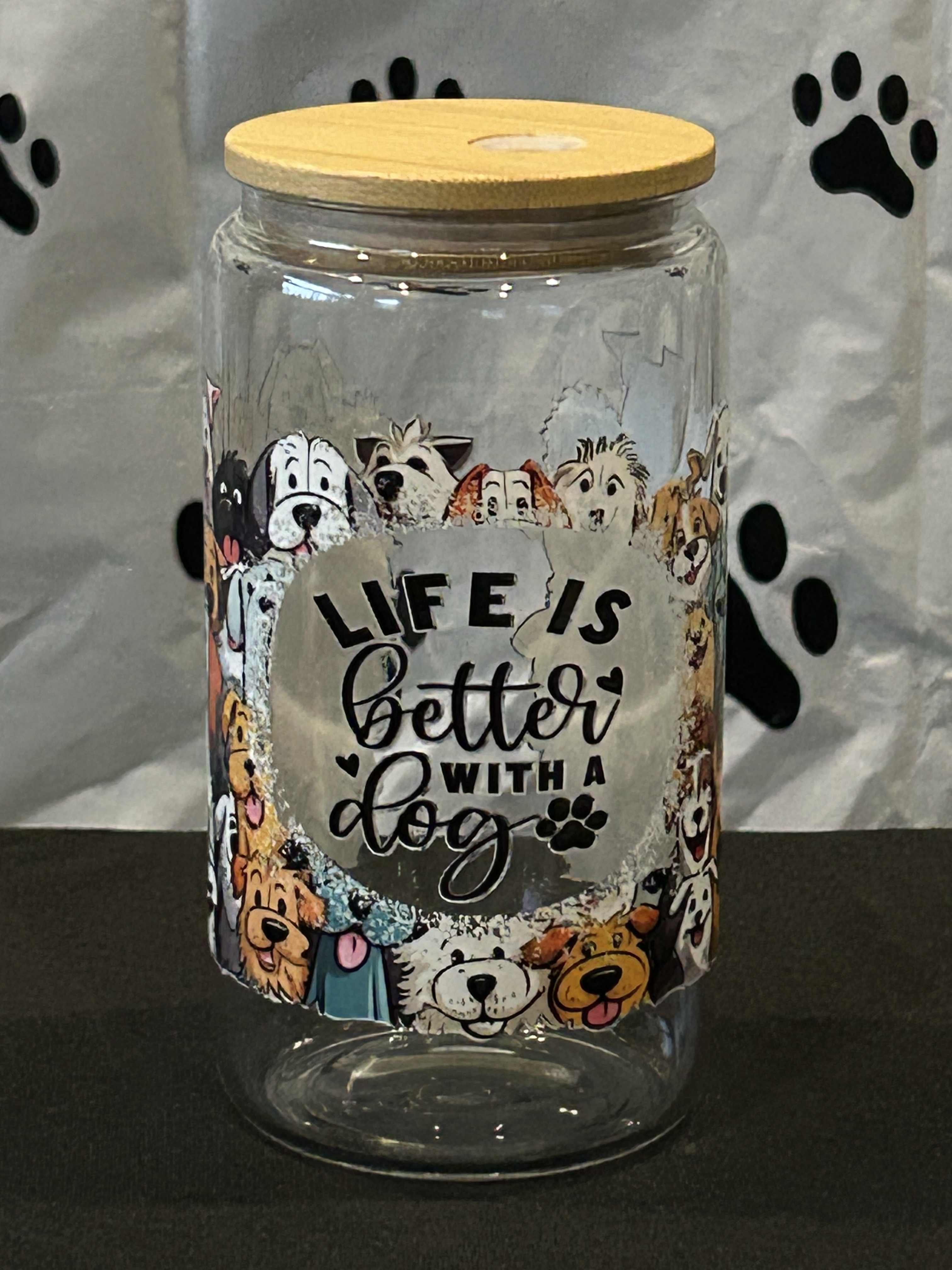 16oz Glass Tumblers with Straws (Full Color Designs)