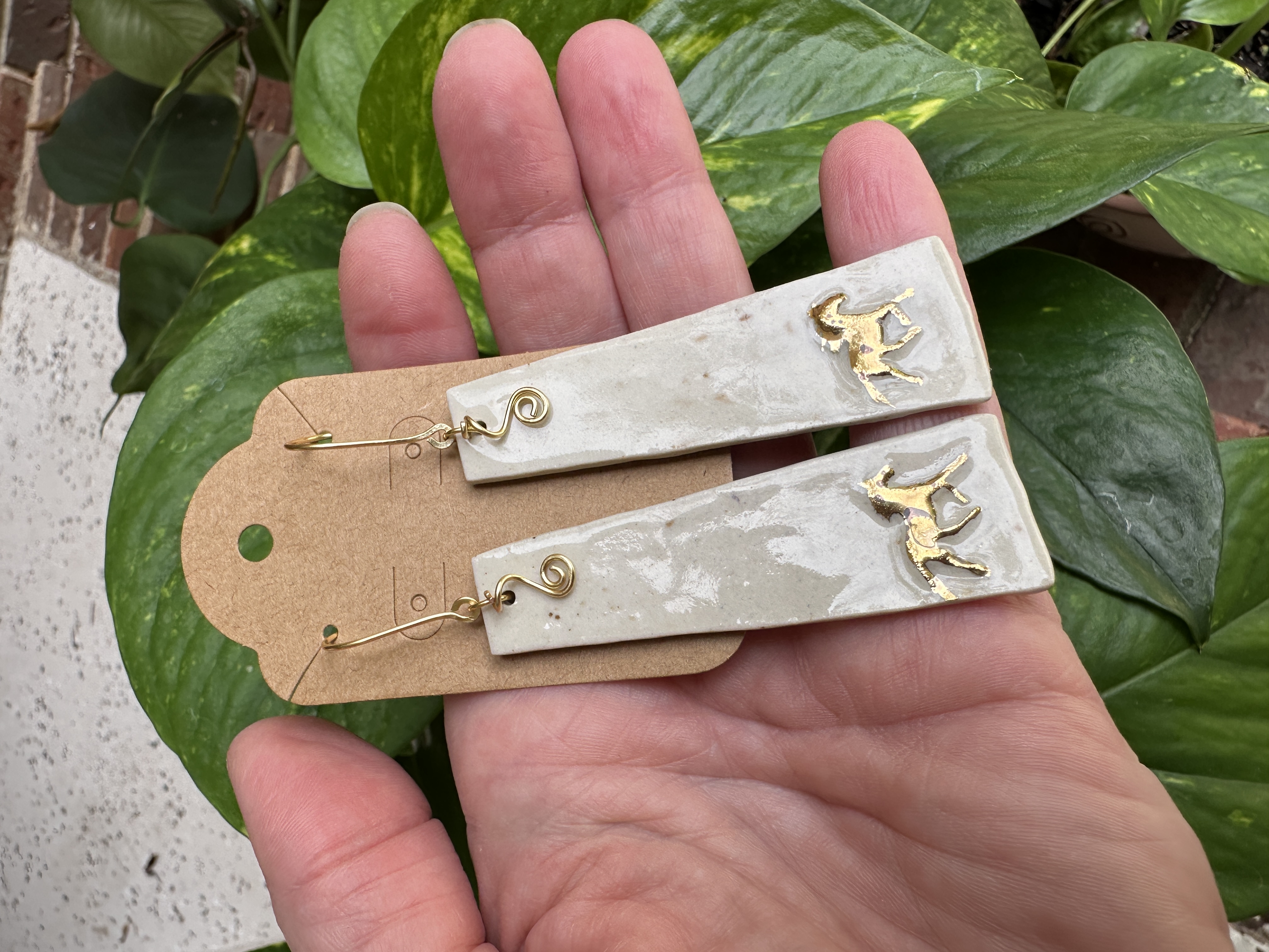 Running horse Ceramic and Gold Earrings