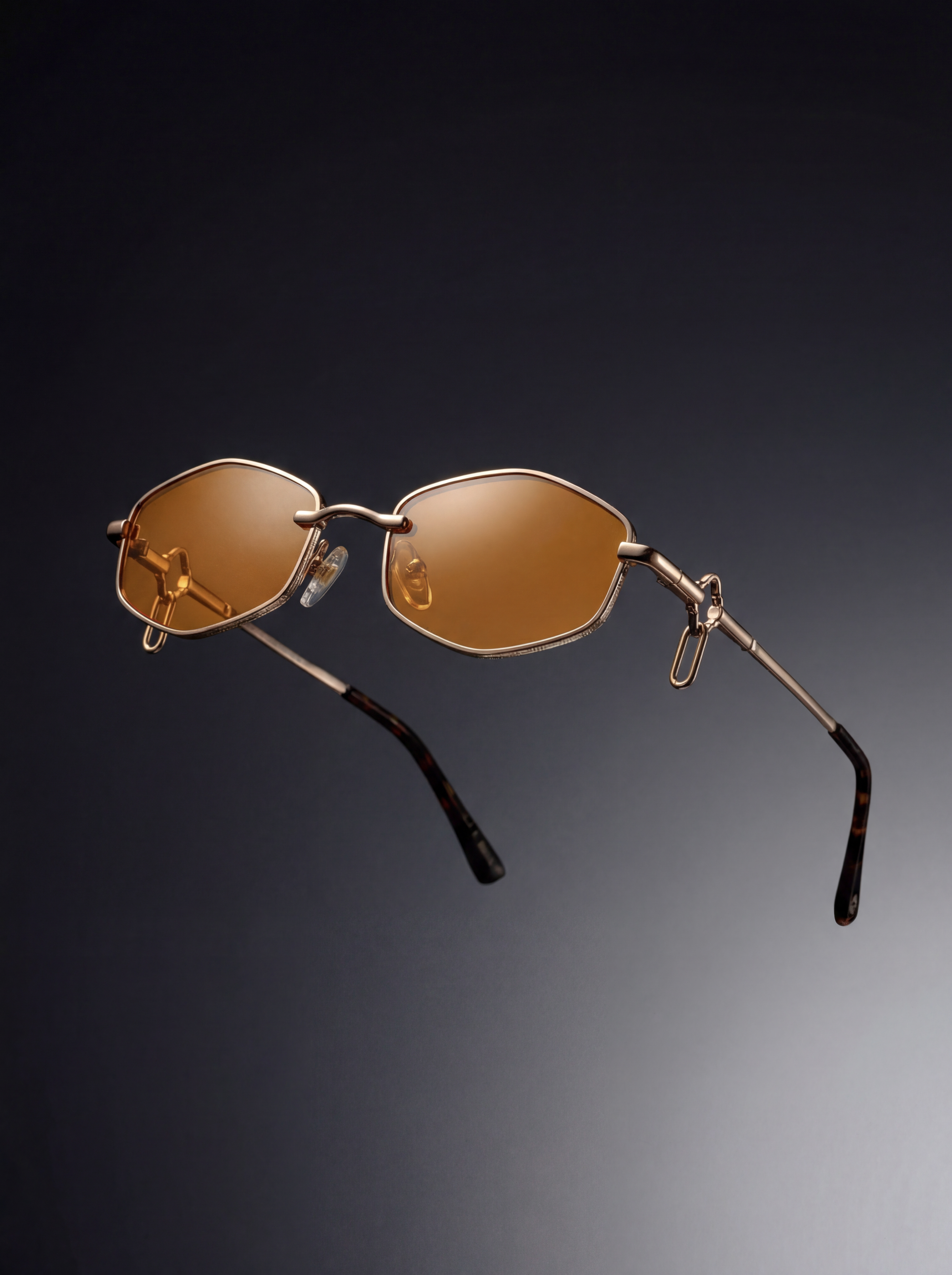 Hexagonal Sunglasses in Gold Metal (3043-C54)