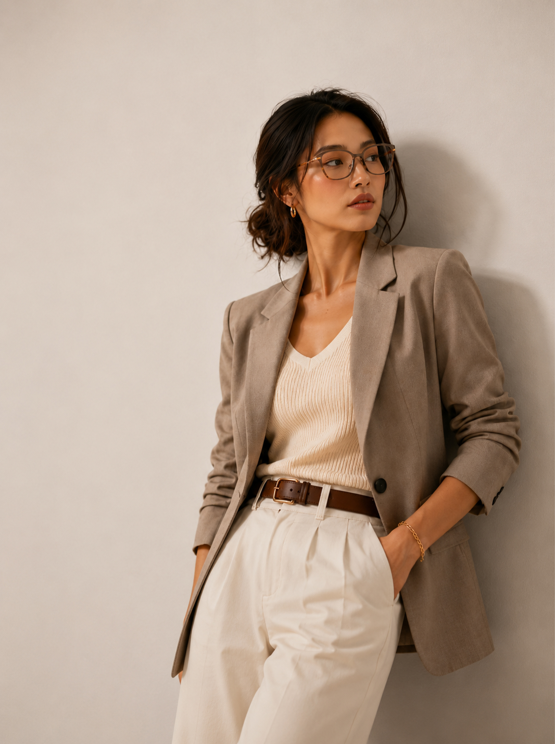 Geometric Optical Frame in Transparent Olive Acetate with Gold Temples (HC10028-C4)
