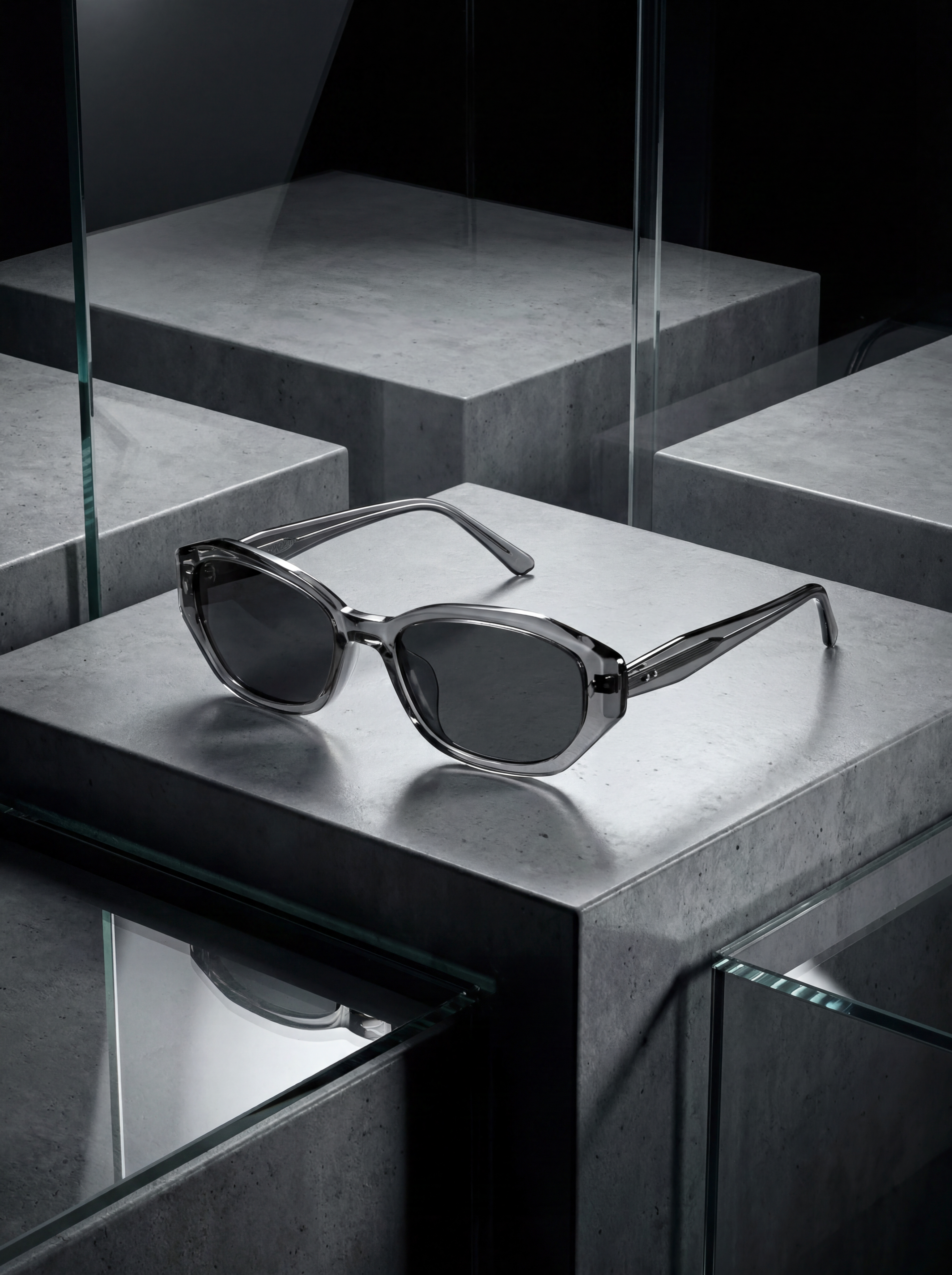 Rectangular Sunglasses in Transparent Smoke Acetate (HSB-611-C3)
