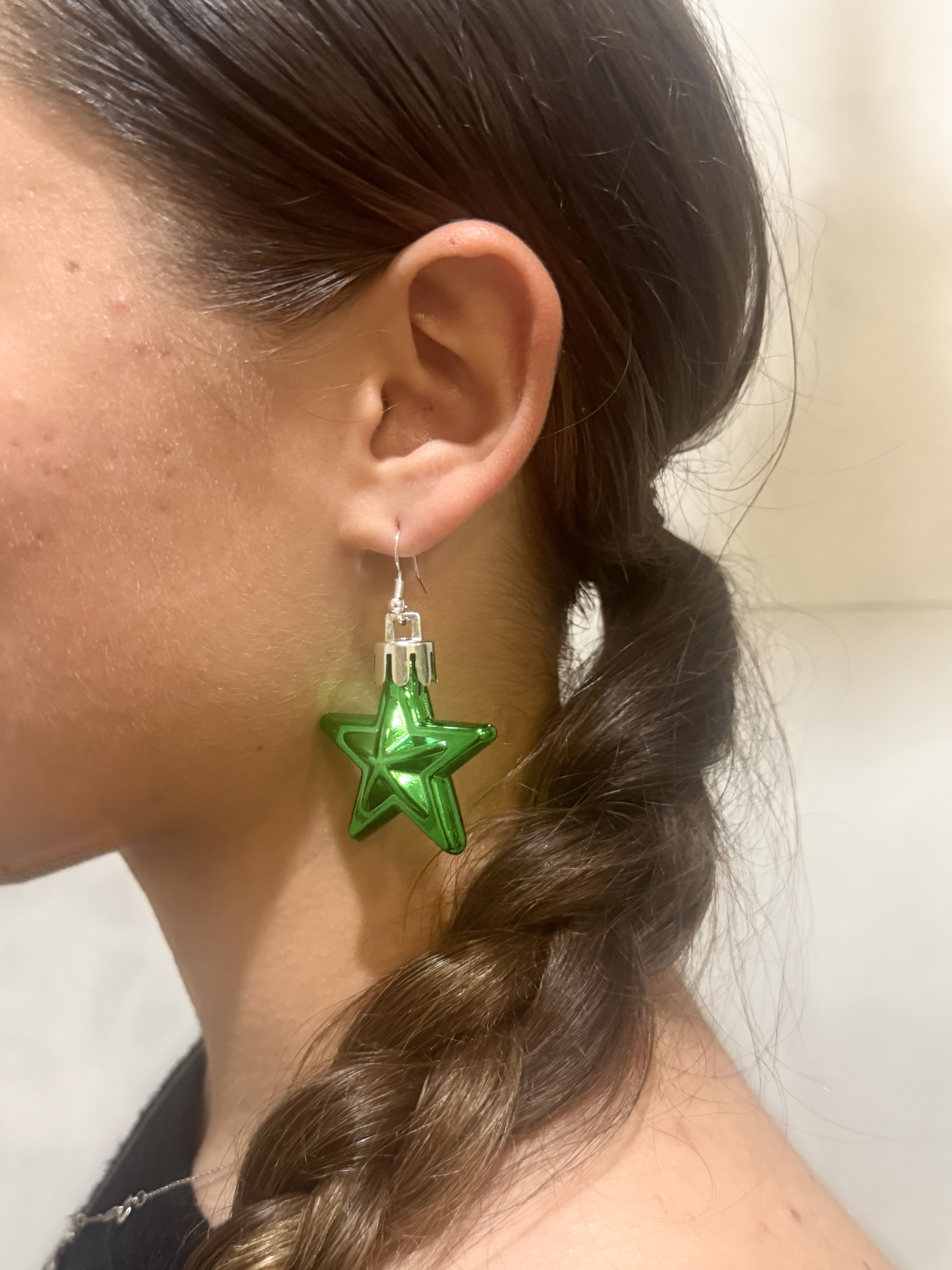 Green Star Christmas Earrings