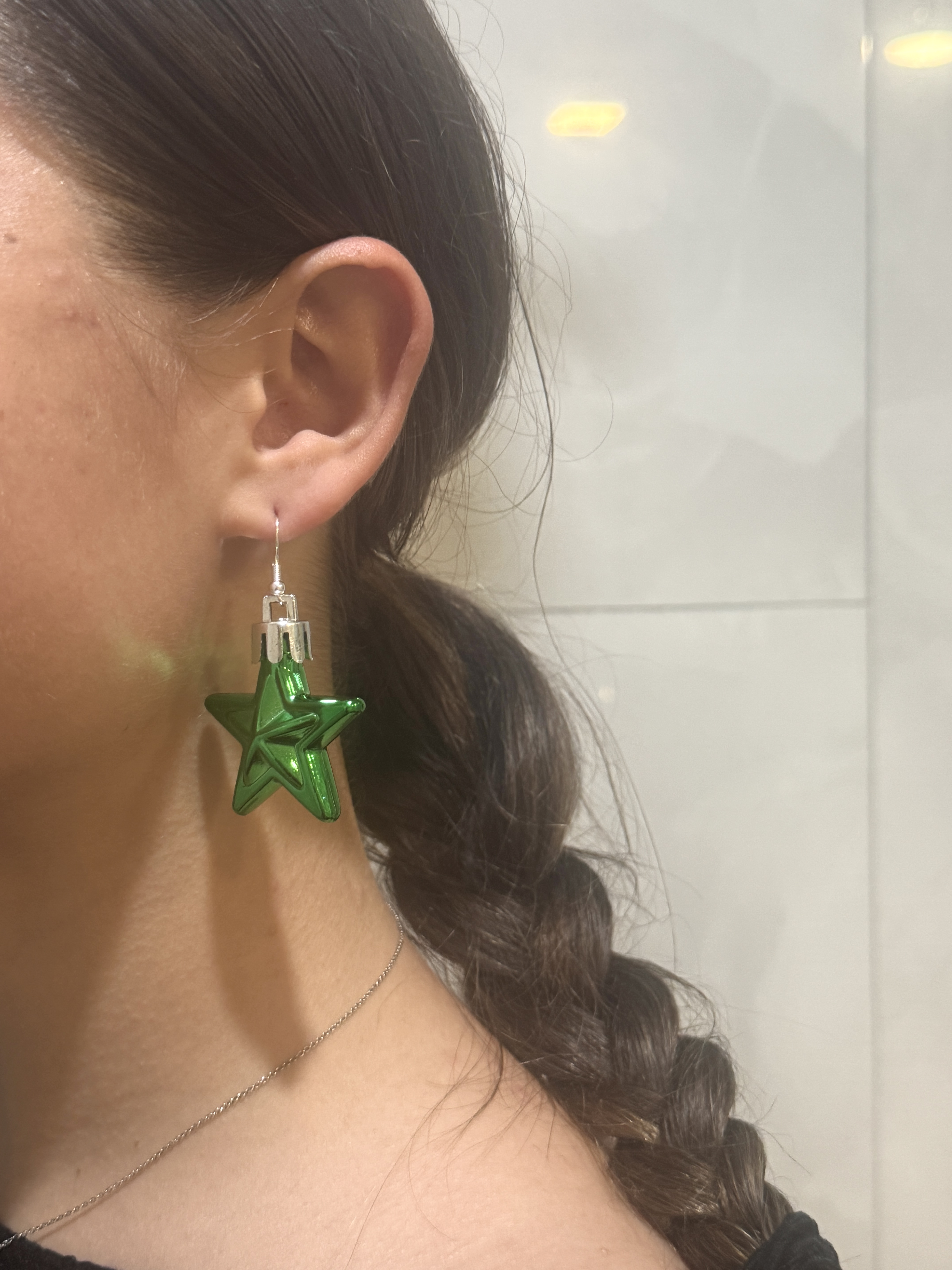Green Star Christmas Earrings
