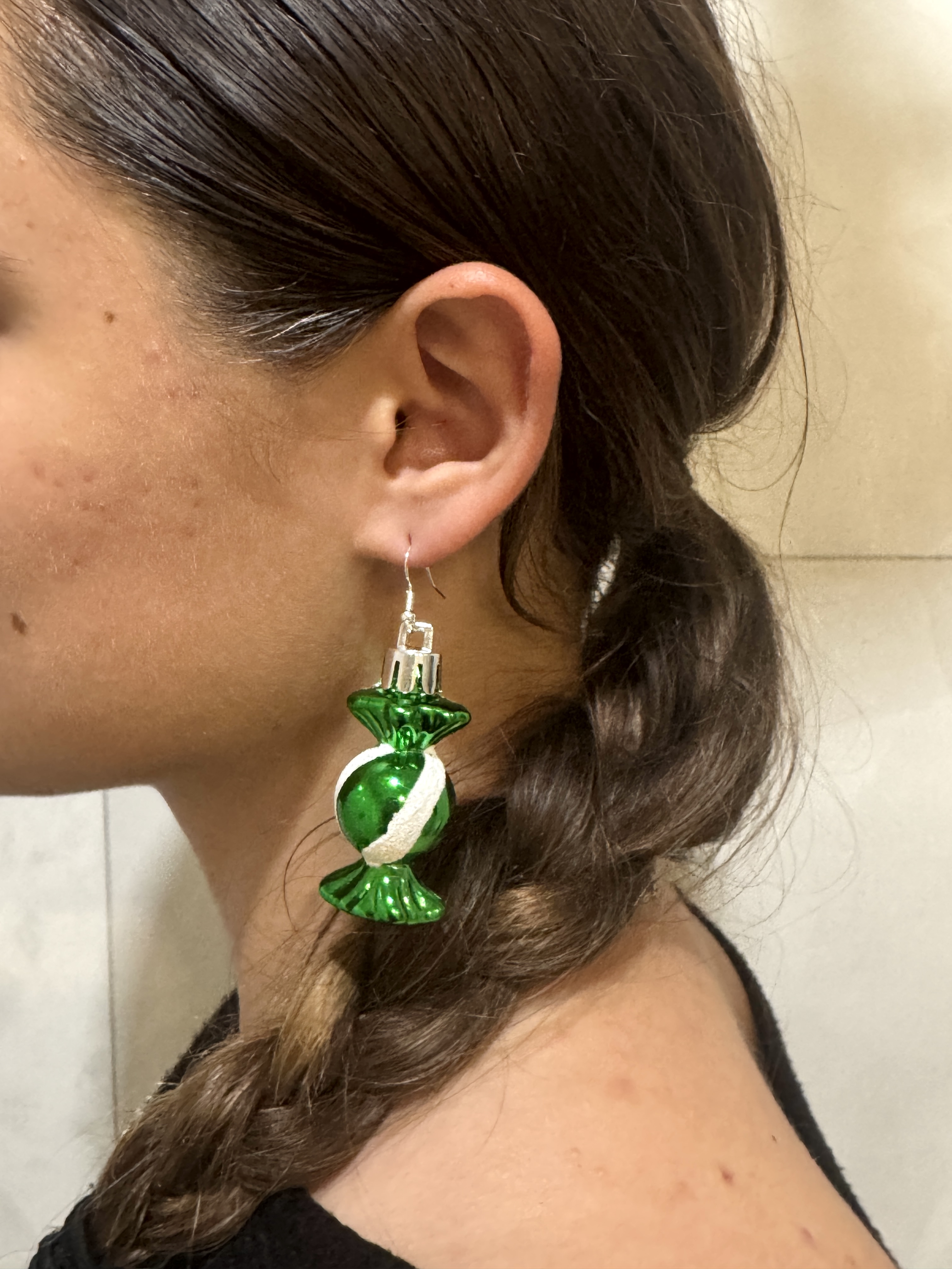 Green Peppermint Christmas Earrings