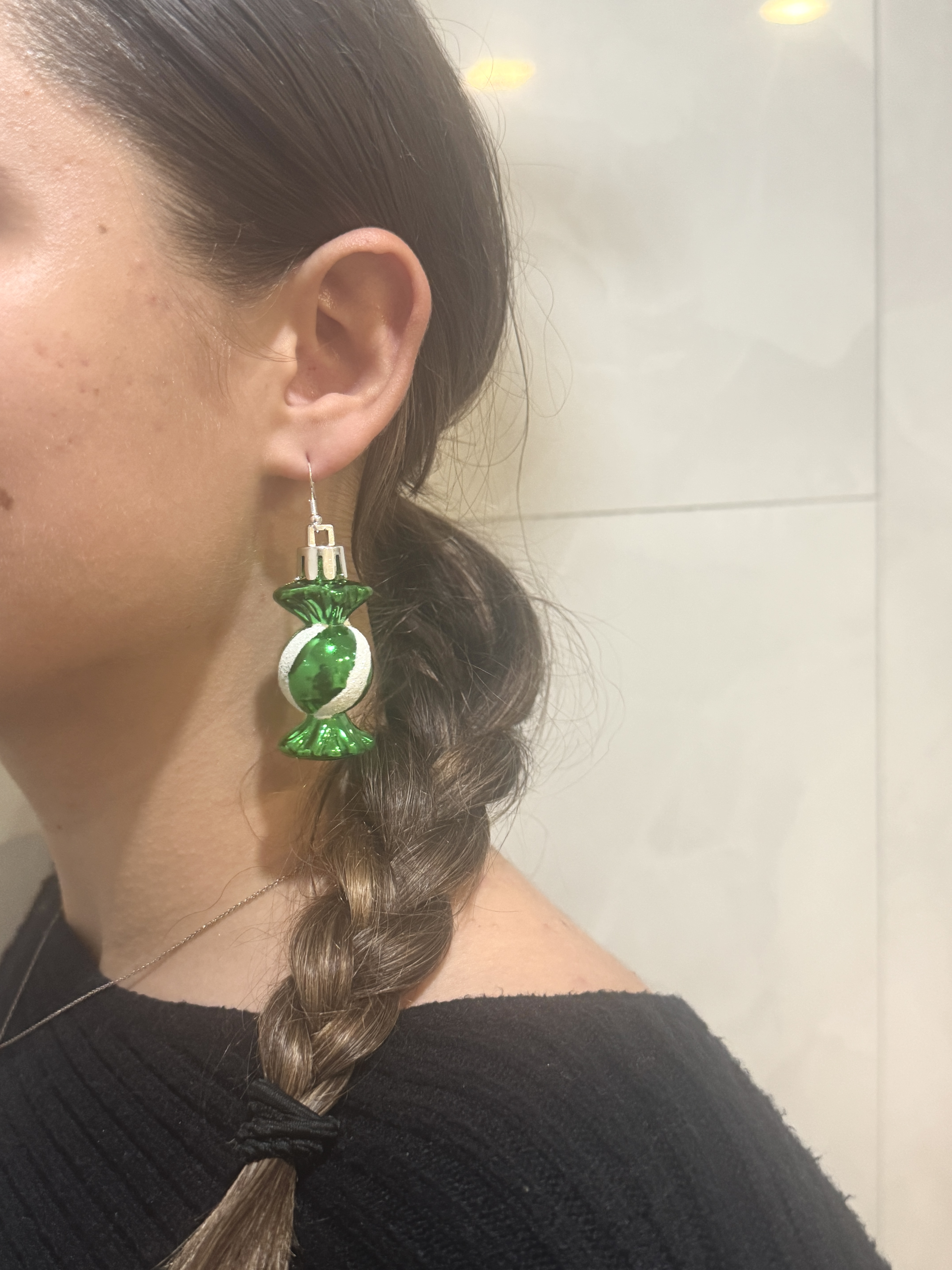 Green Peppermint Christmas Earrings