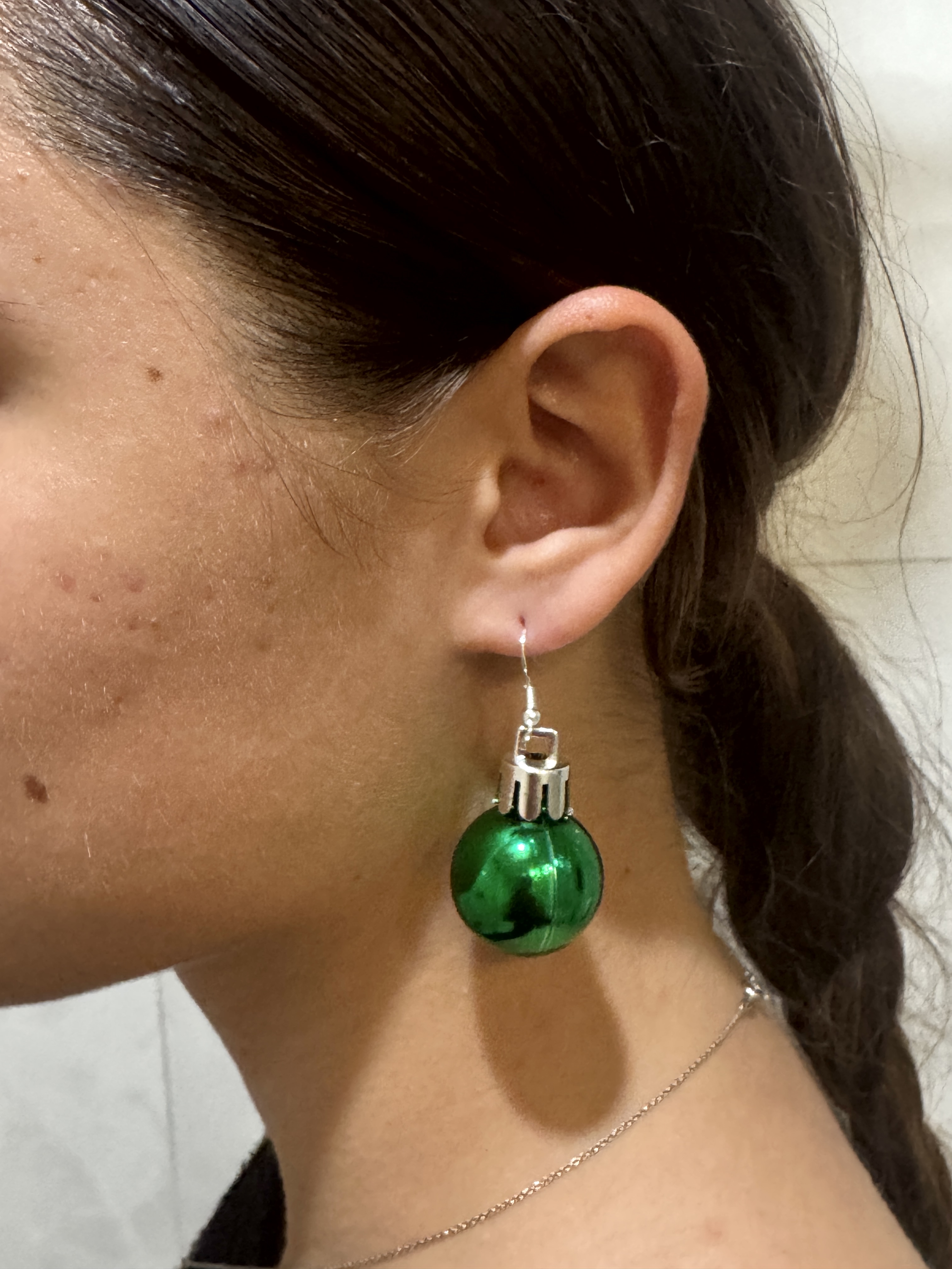 Green Ornament Christmas Earrings
