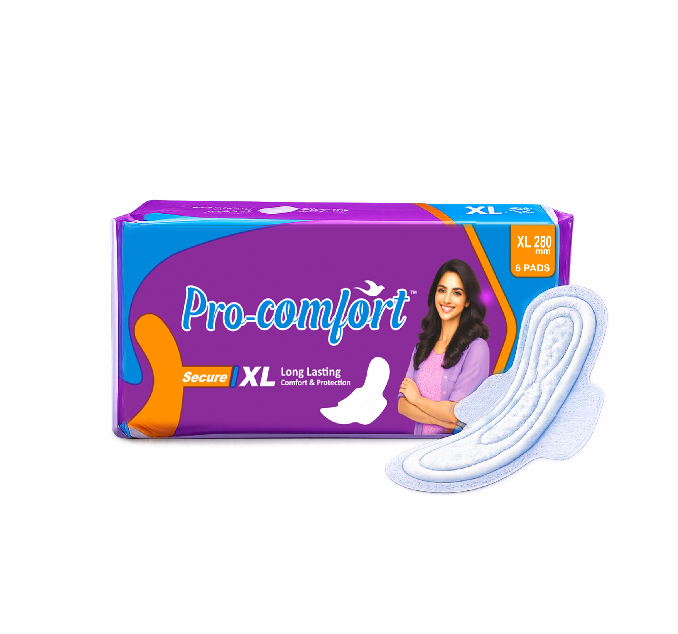 Pro-comfort Secure XL Sanitary Pads 280mm – Long Lasting Cotton Soft Pads with Secure Absorbent Core | 3X Comfort Protection | Leak Guard | Disposable Menstrual Pads for Women