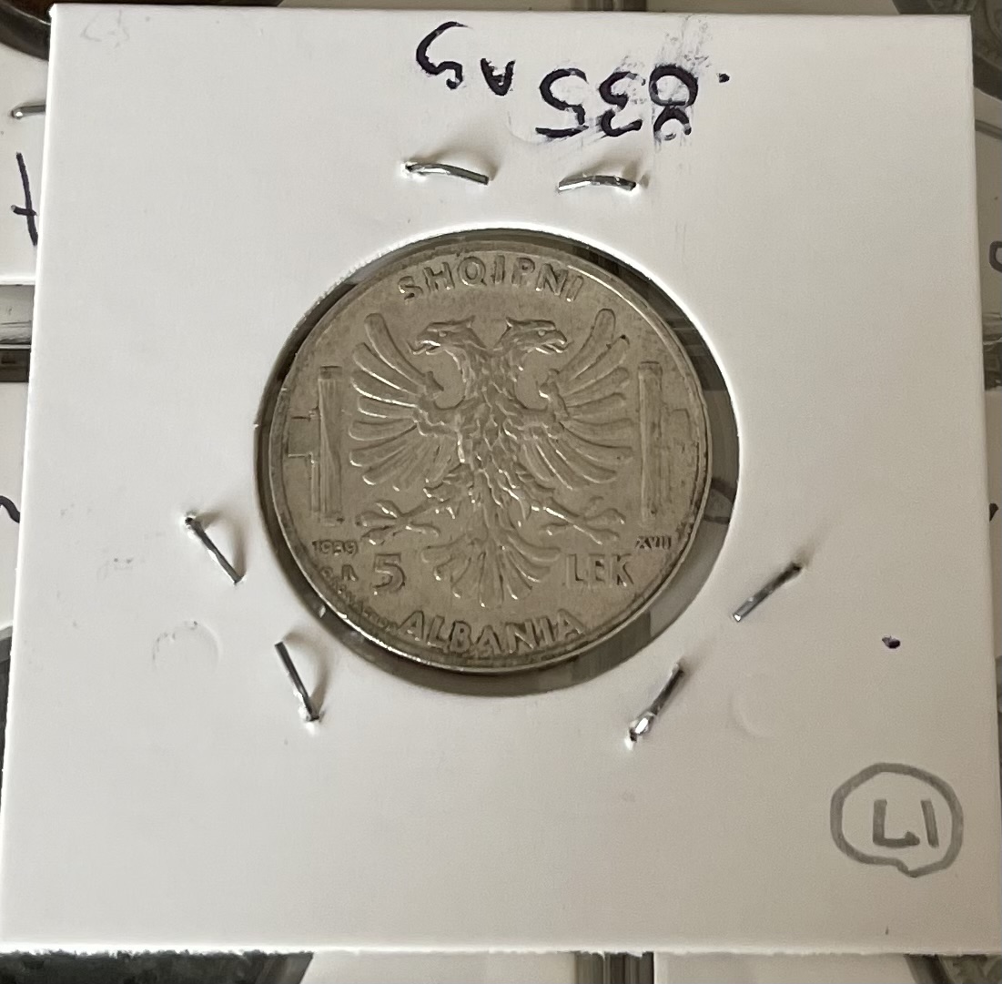 1939-R Albania 5 Lek Coin