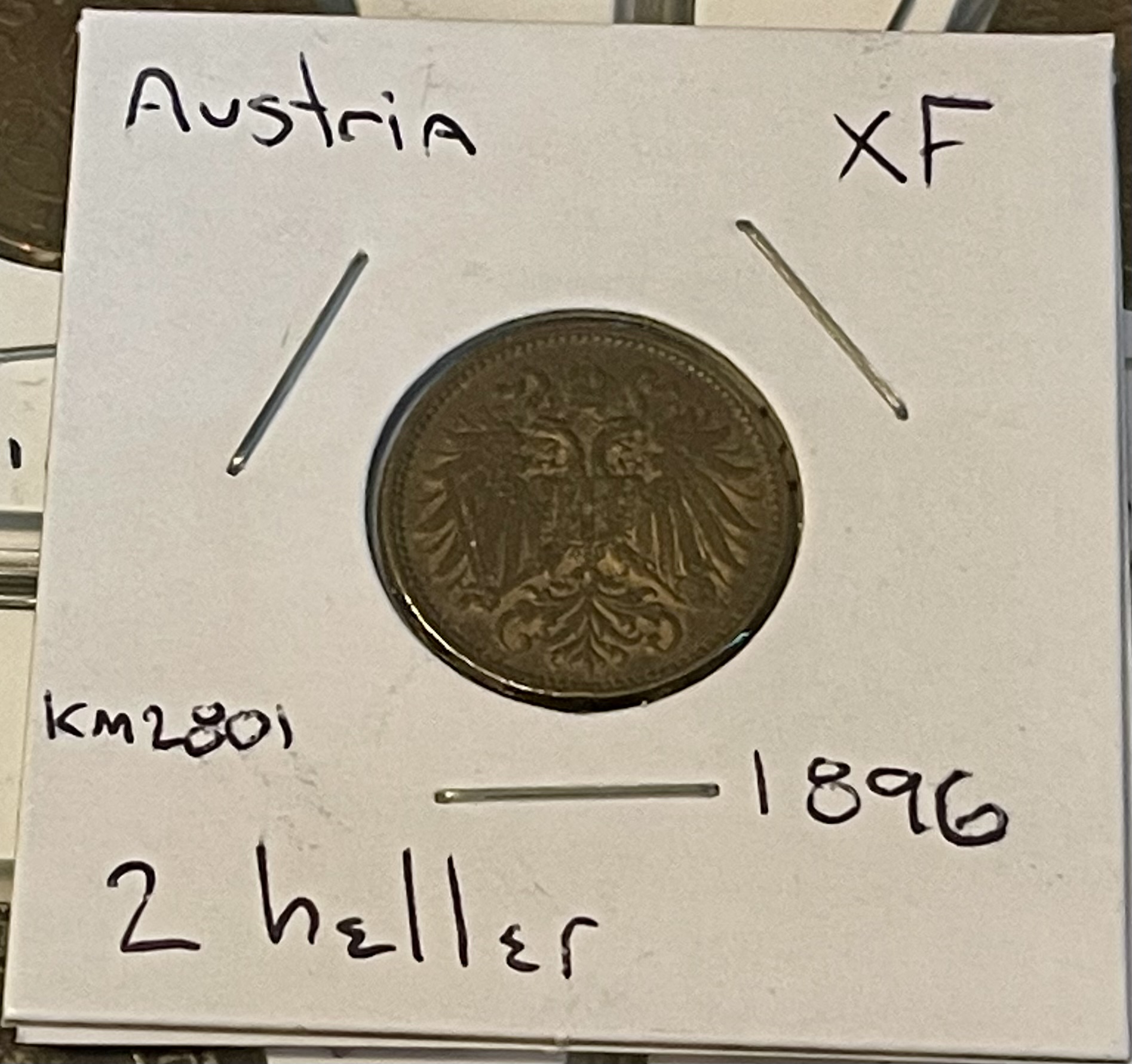 1896 Austria 2 Heller Coin