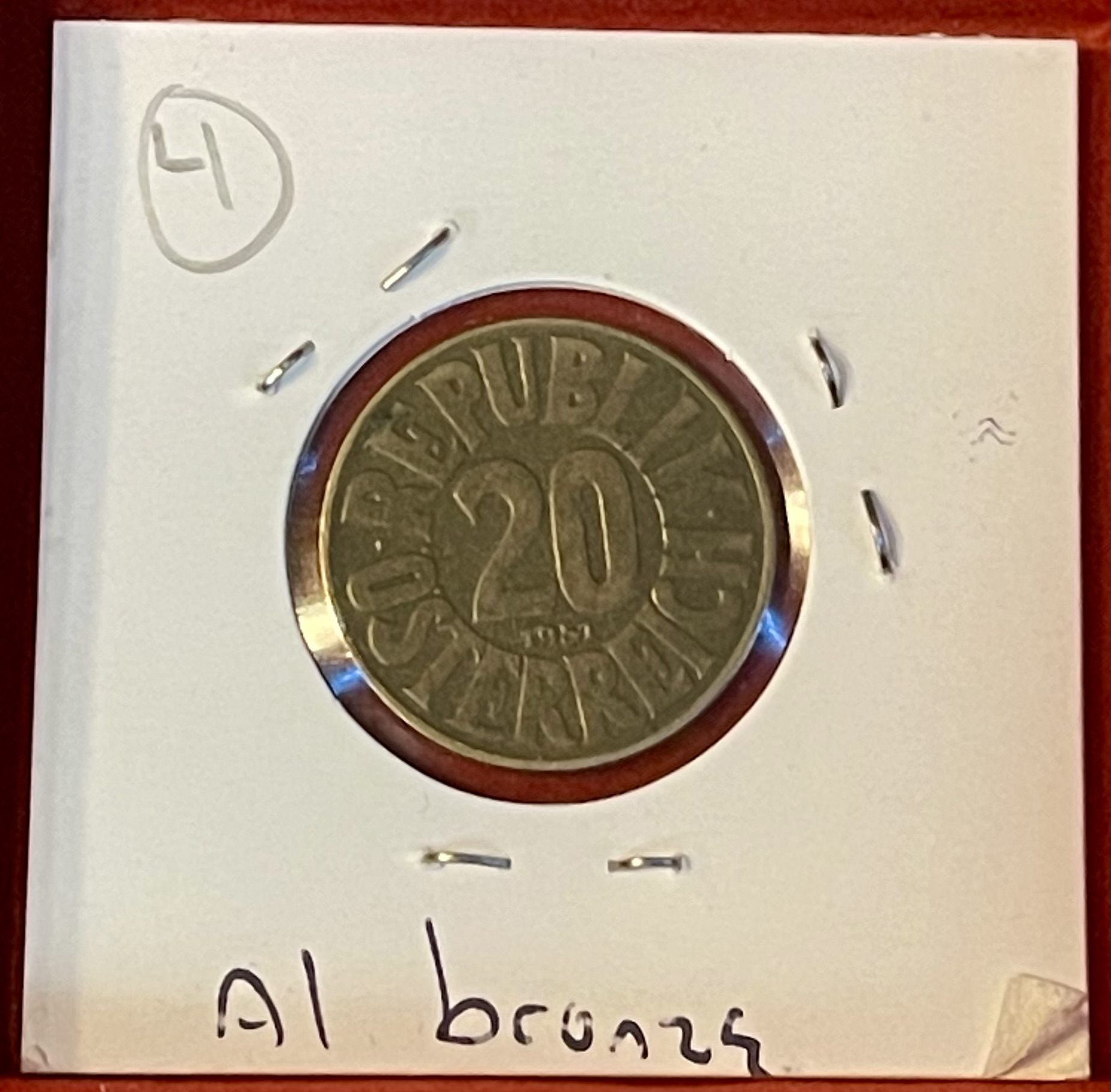 1951 Austria 20 Groschen Coin