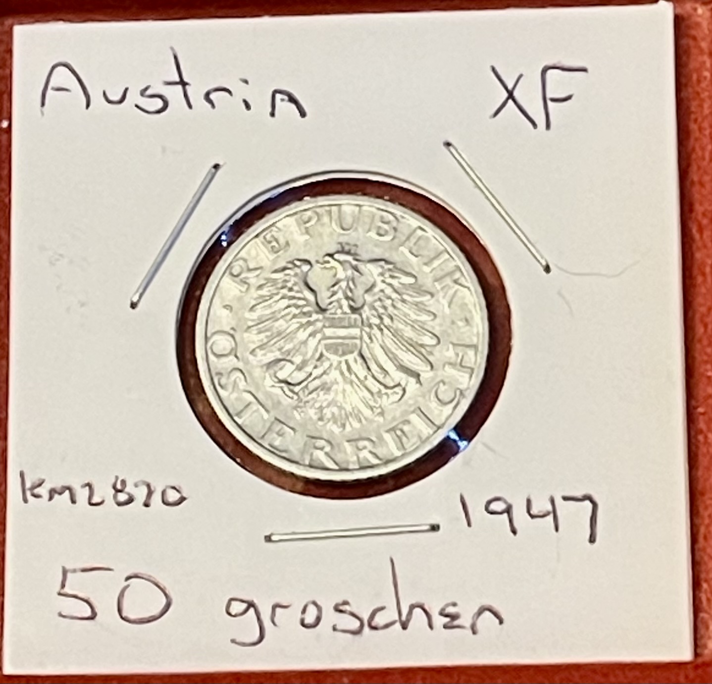 1947 Austria 50 Groschen Coin