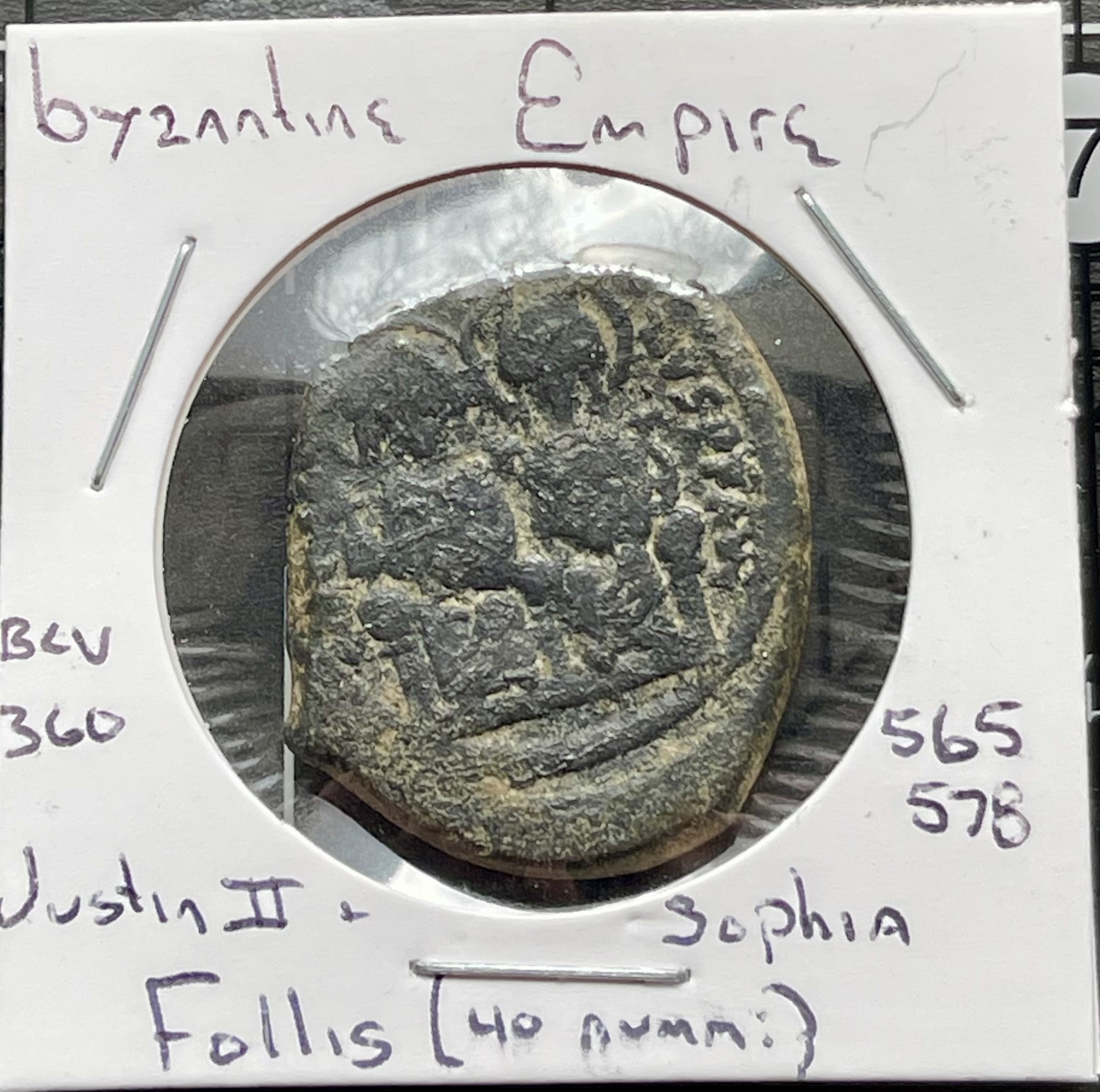 565-578AD - Follis Justin II & Sophia - Byzantine Empire Coin