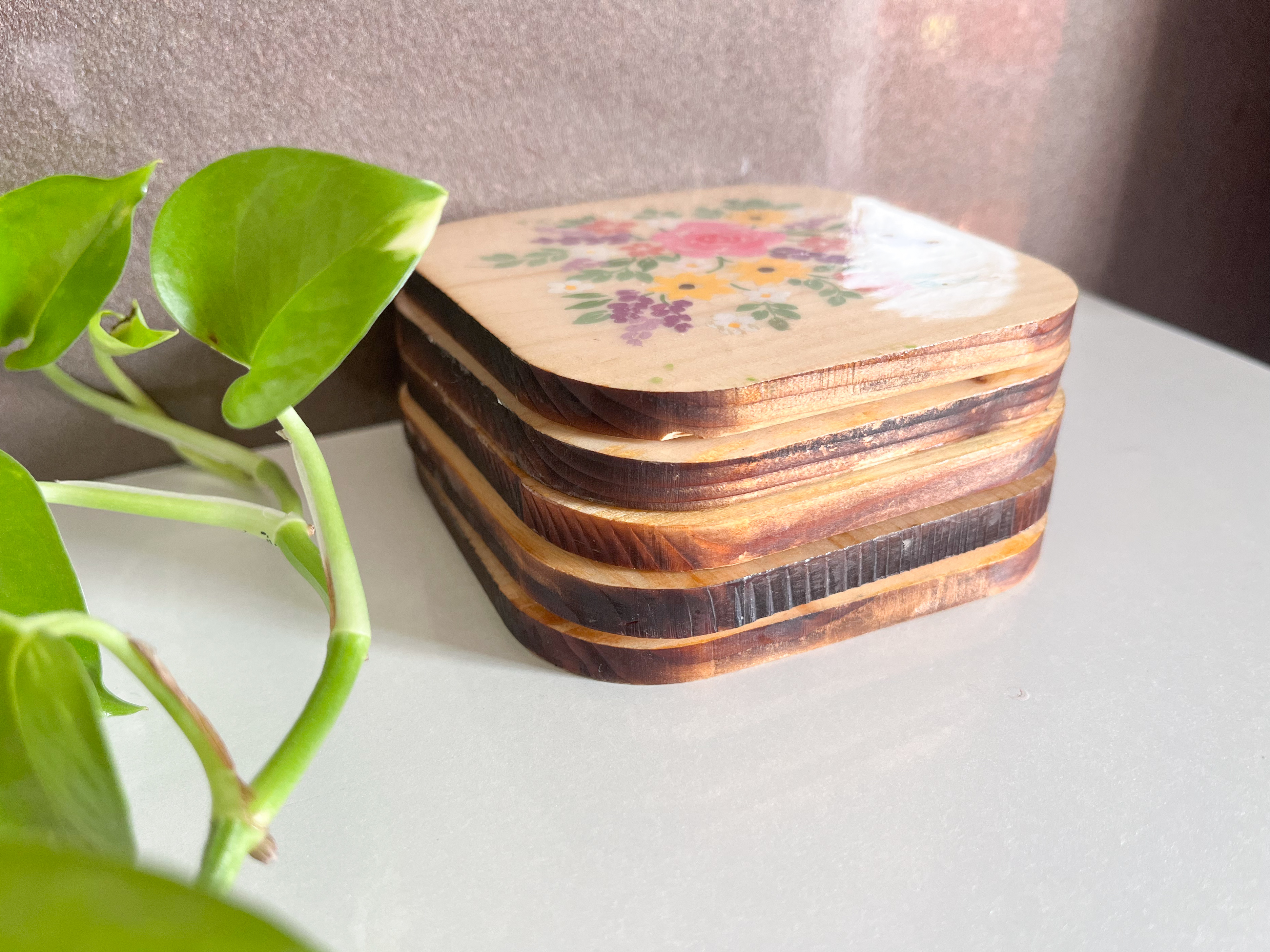 Hand-Painted Floral Coasters - Set of 5
