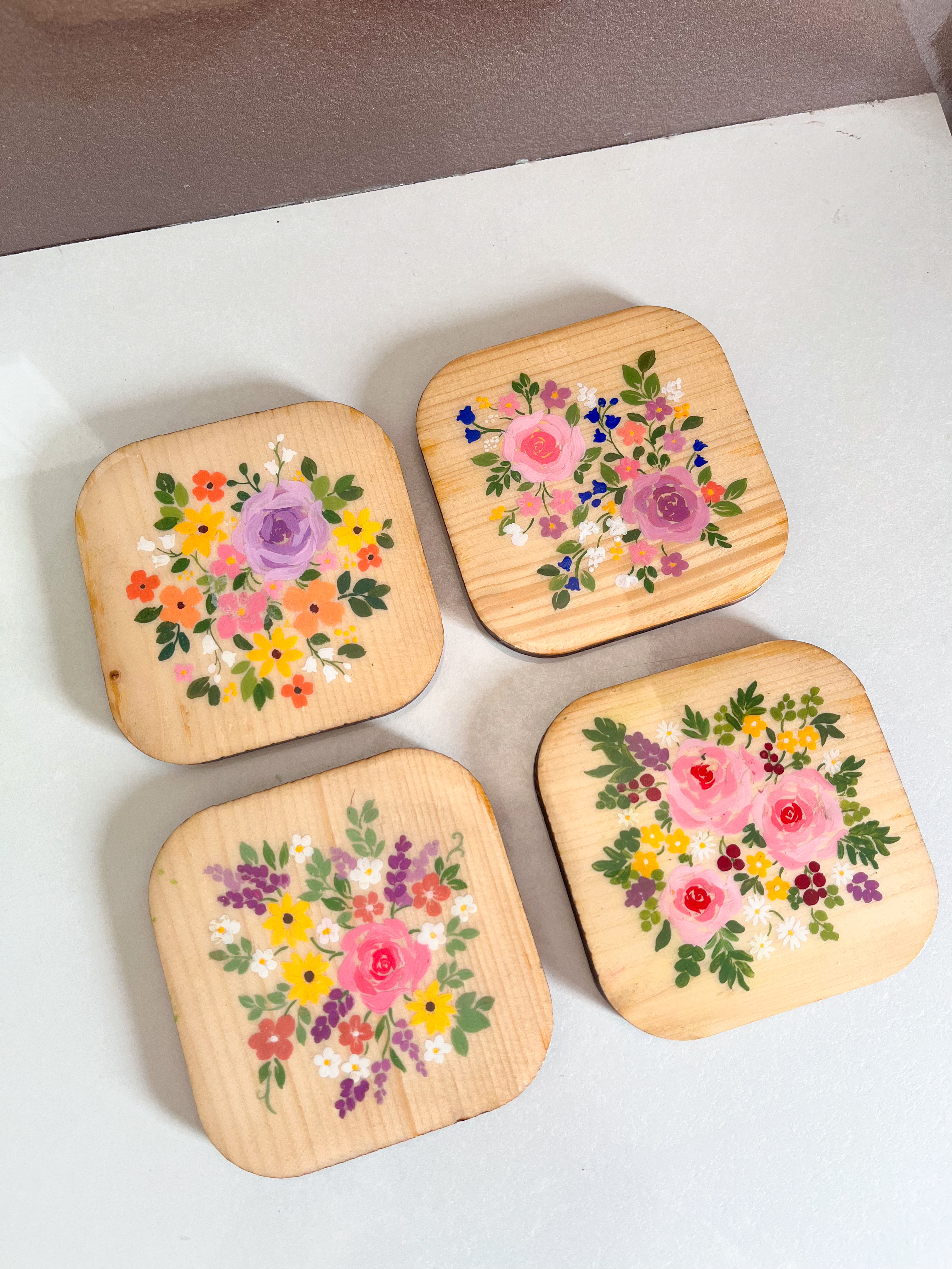 Hand-Painted Floral Coasters - Set of 5