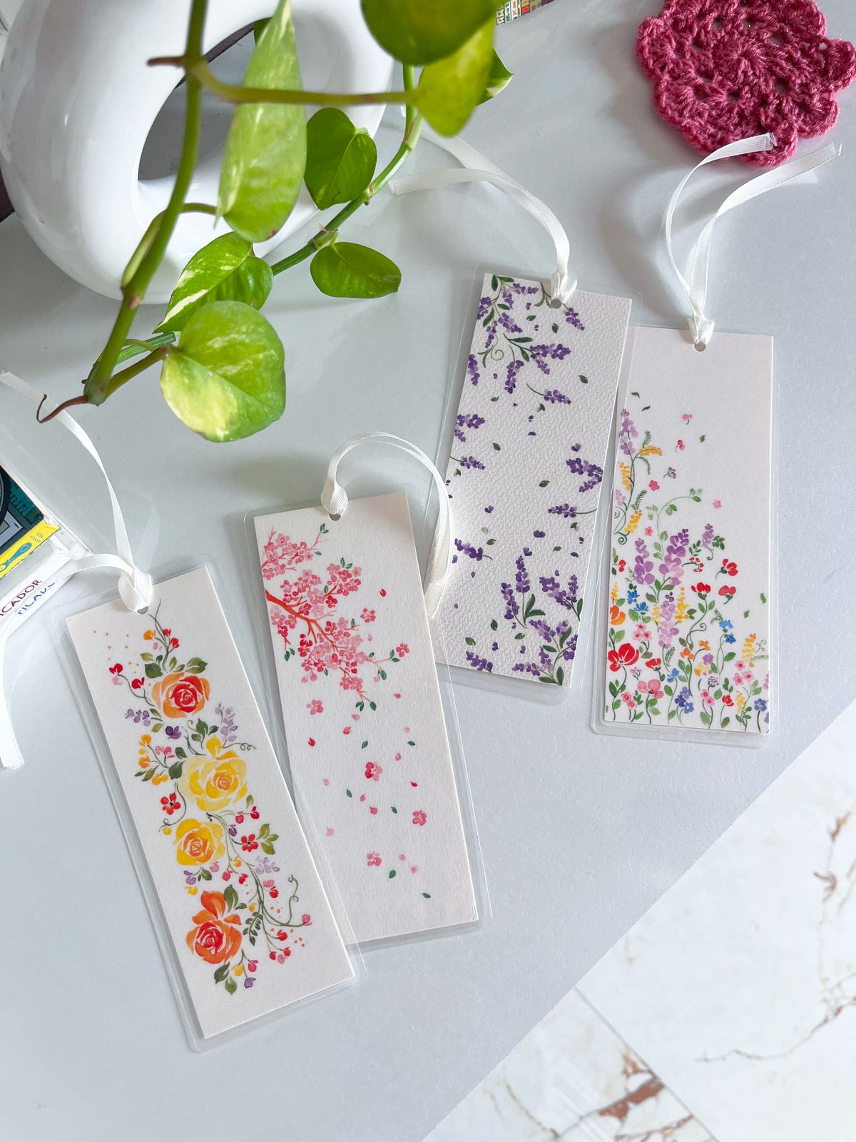 Set of 4 Whimsical Floral Bookmarks