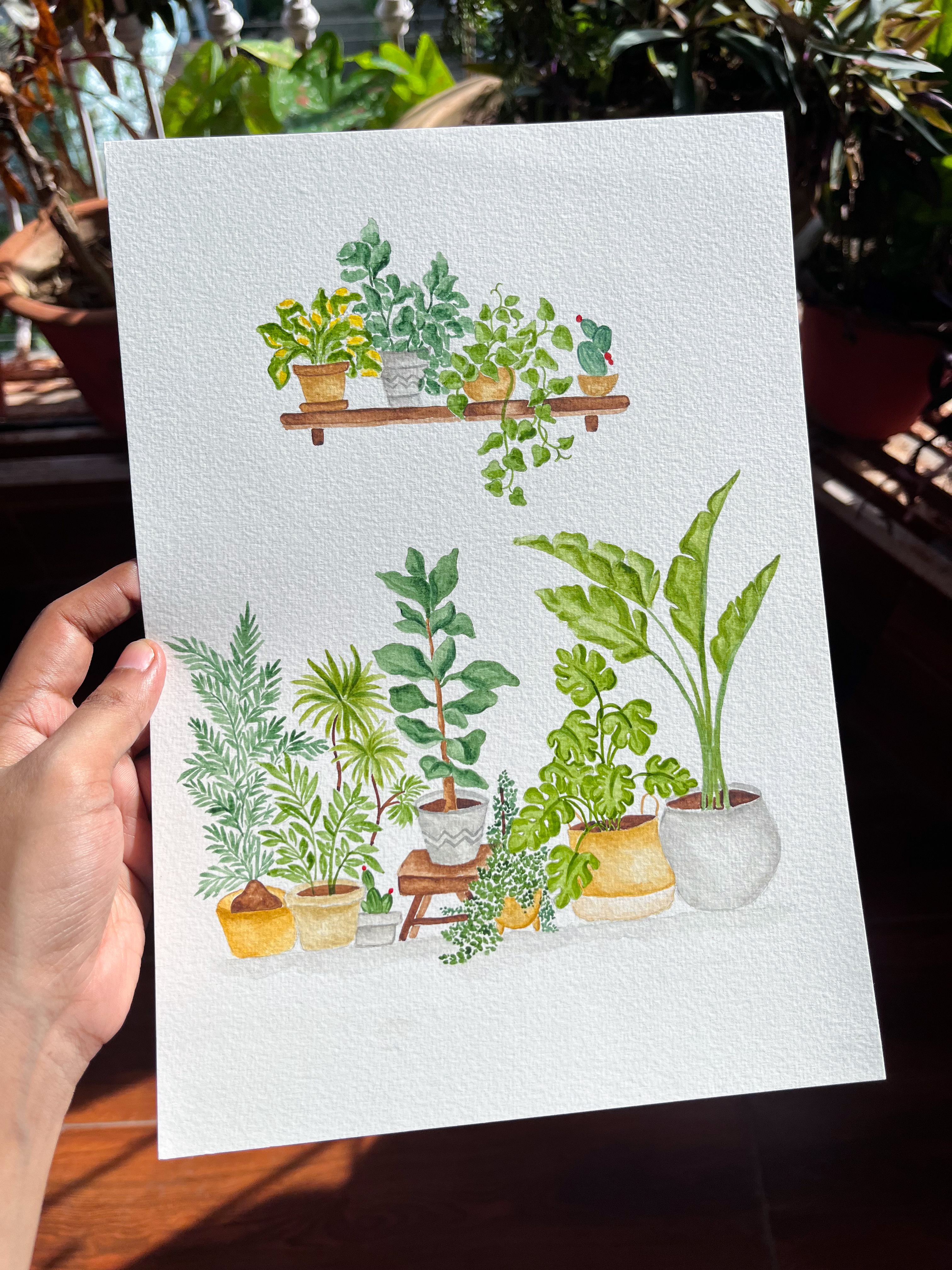 Watercolor Indoor Green Plants
