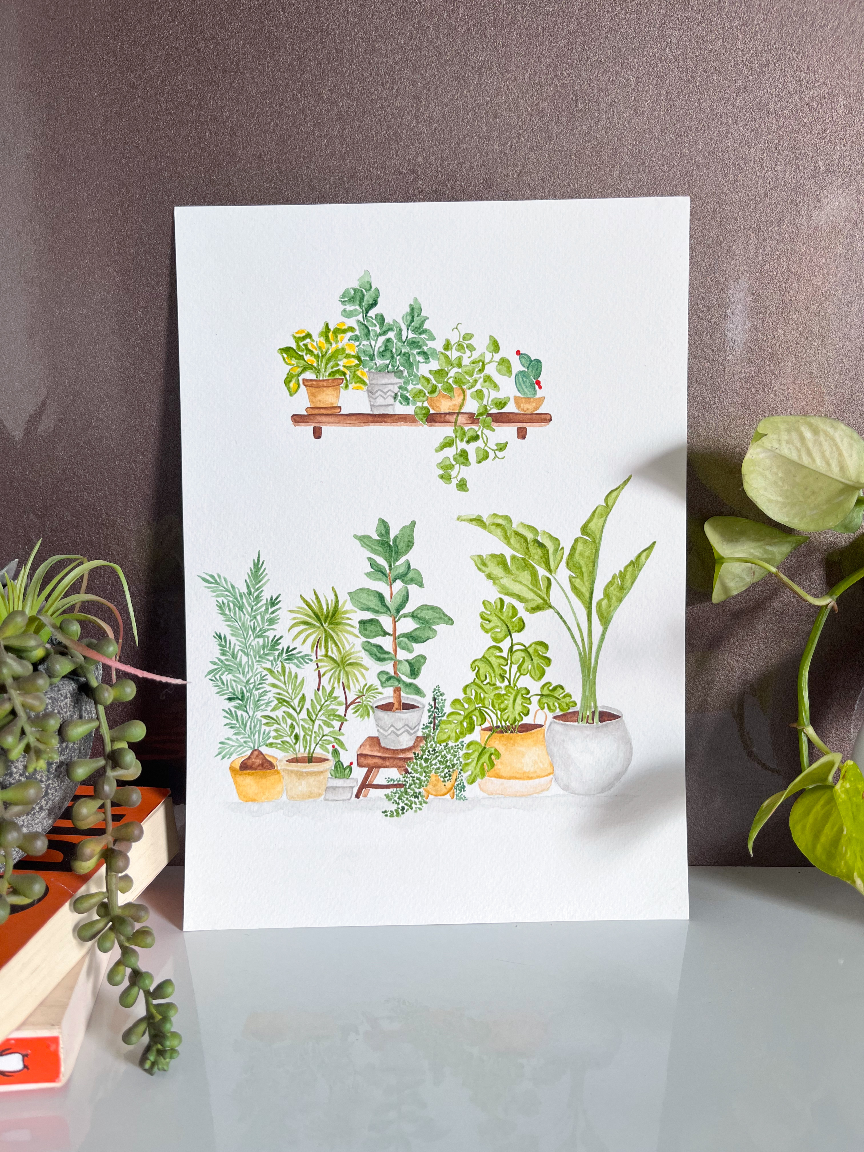 Watercolor Indoor Green Plants