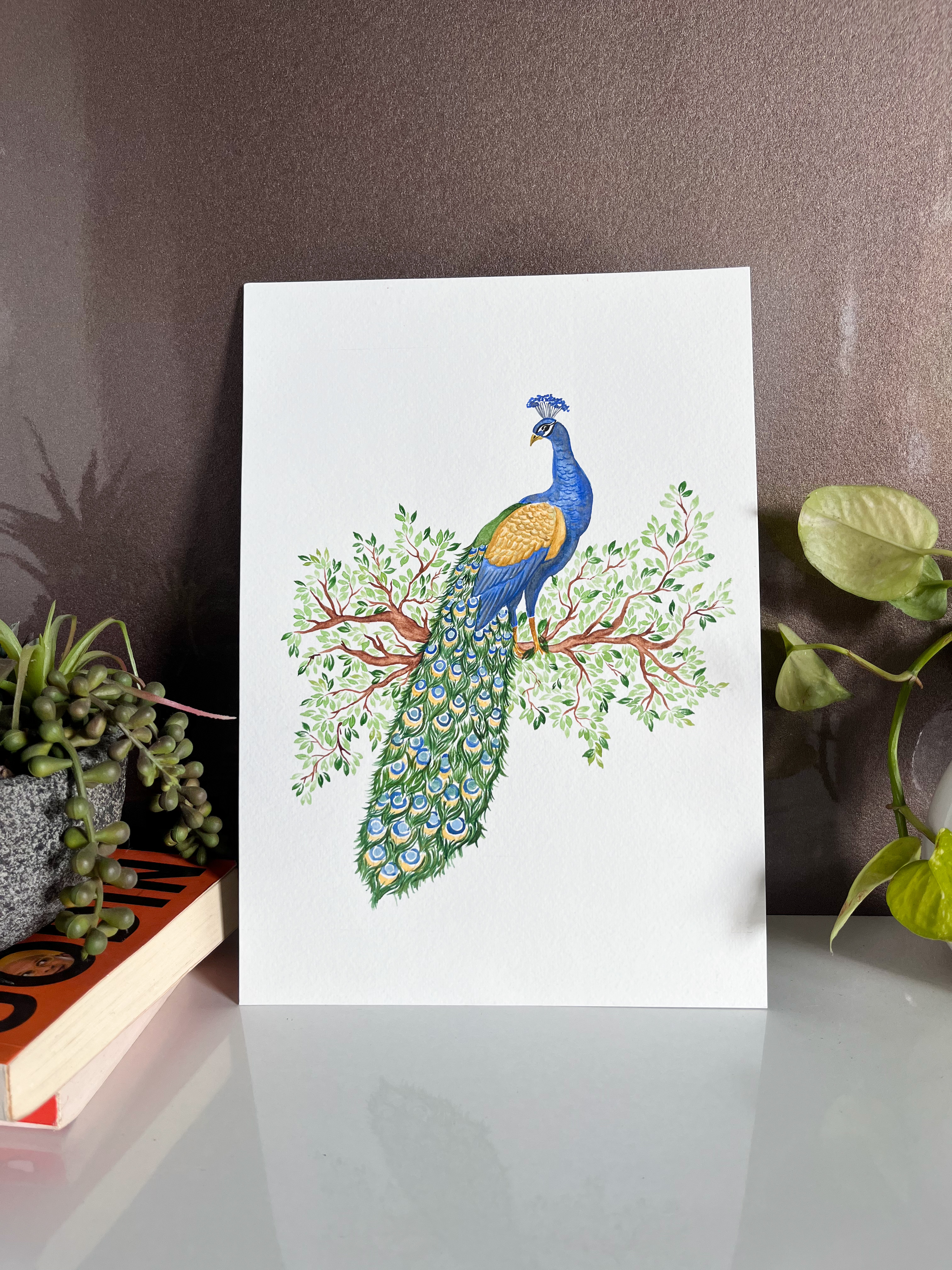 Watercolor Peacock On A Branch