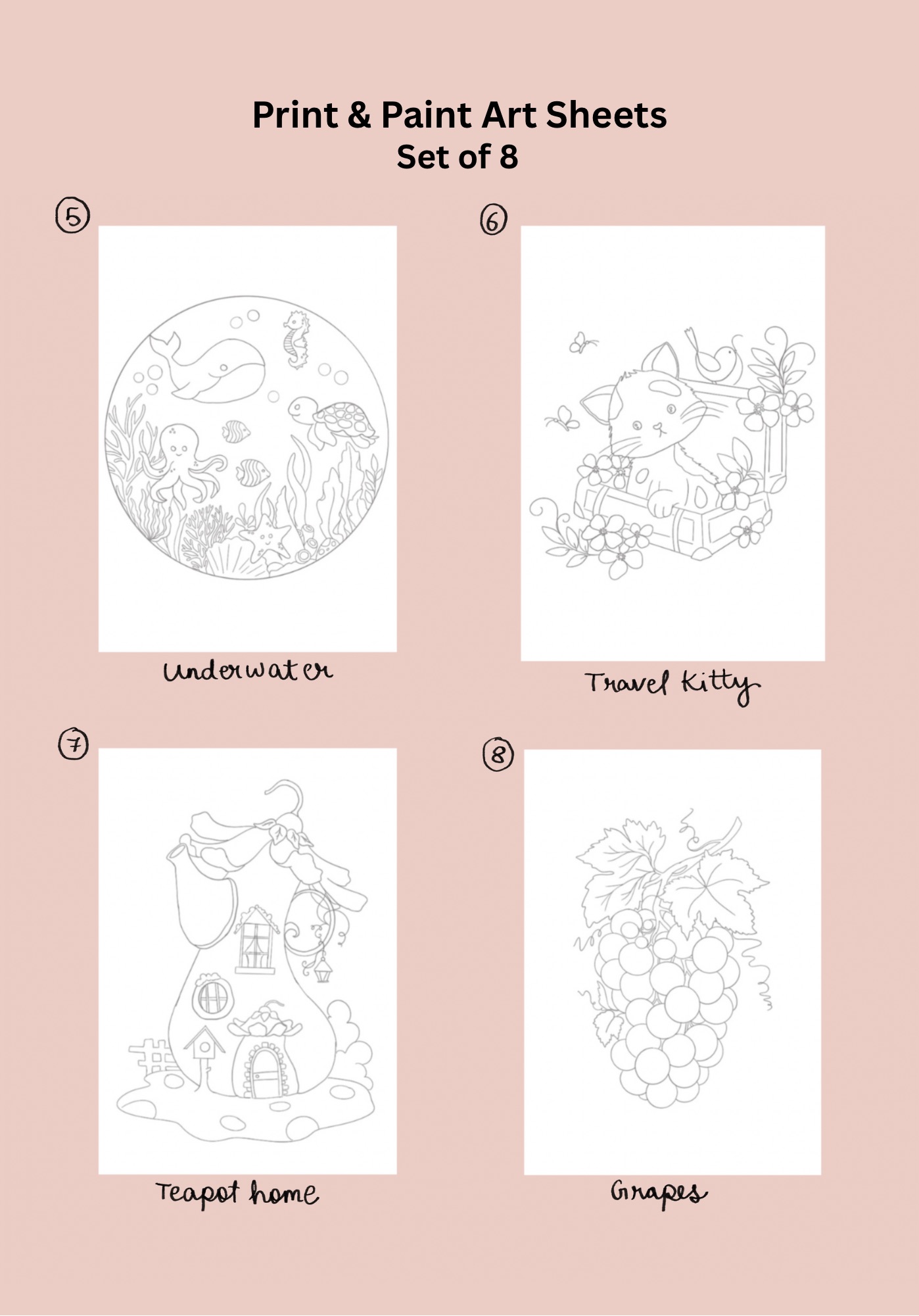 Print & Paint Art Sheets - Set of 8