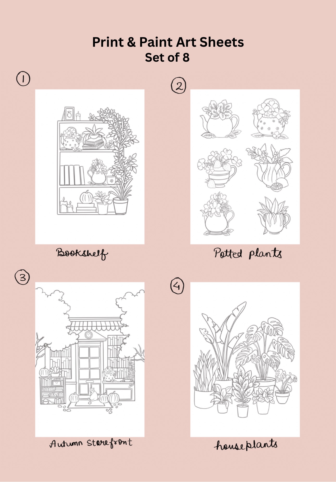 Print & Paint Art Sheets - Set of 8